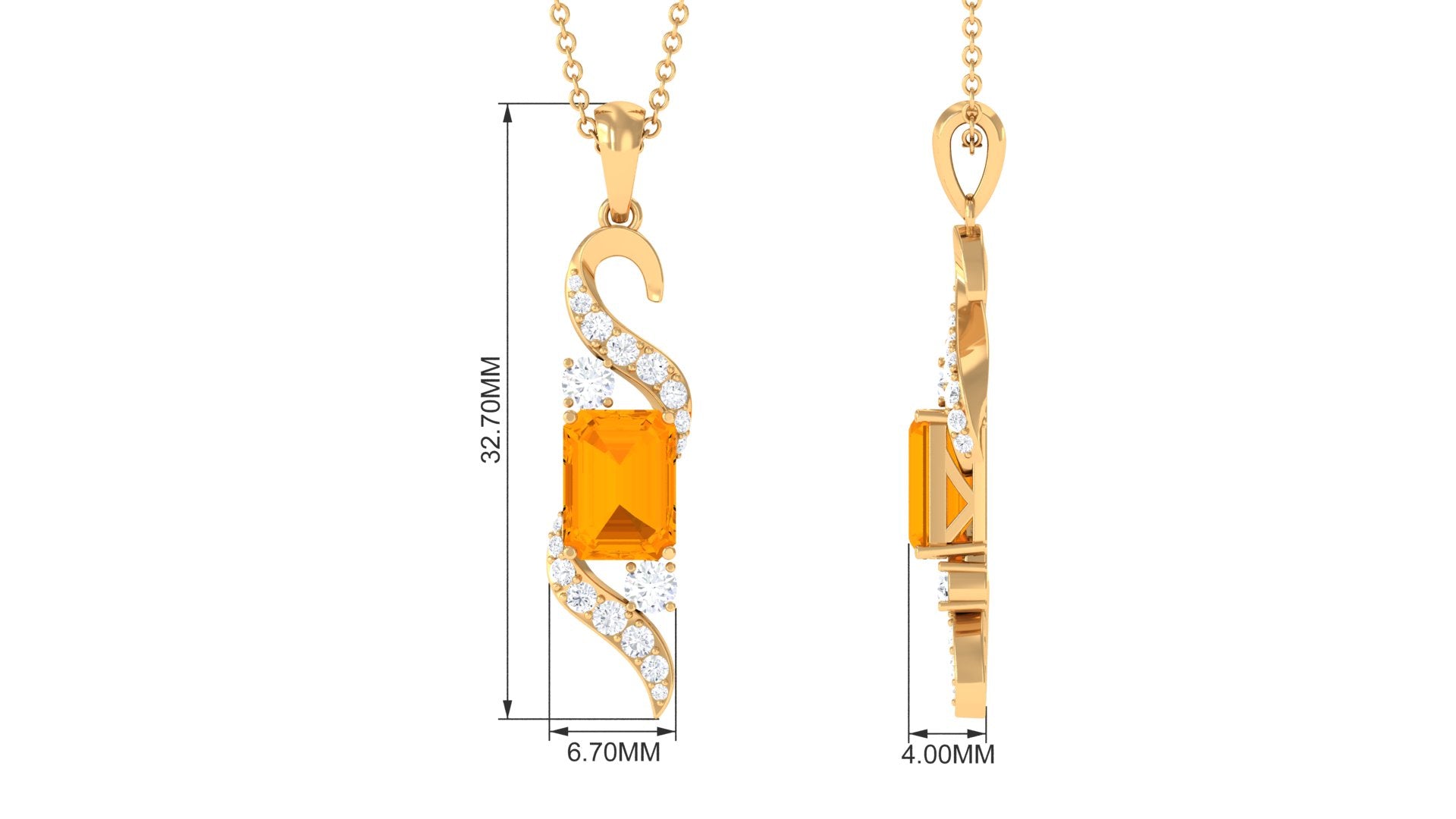 1 Carat Emerald Cut Fire Opal Designer Pendant with Diamond AAA - Rosec Jewels