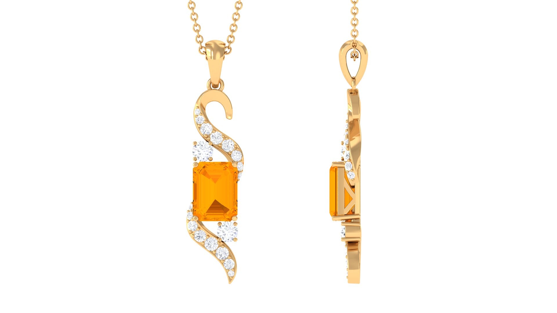 1 Carat Emerald Cut Fire Opal Designer Pendant with Diamond AAA - Rosec Jewels