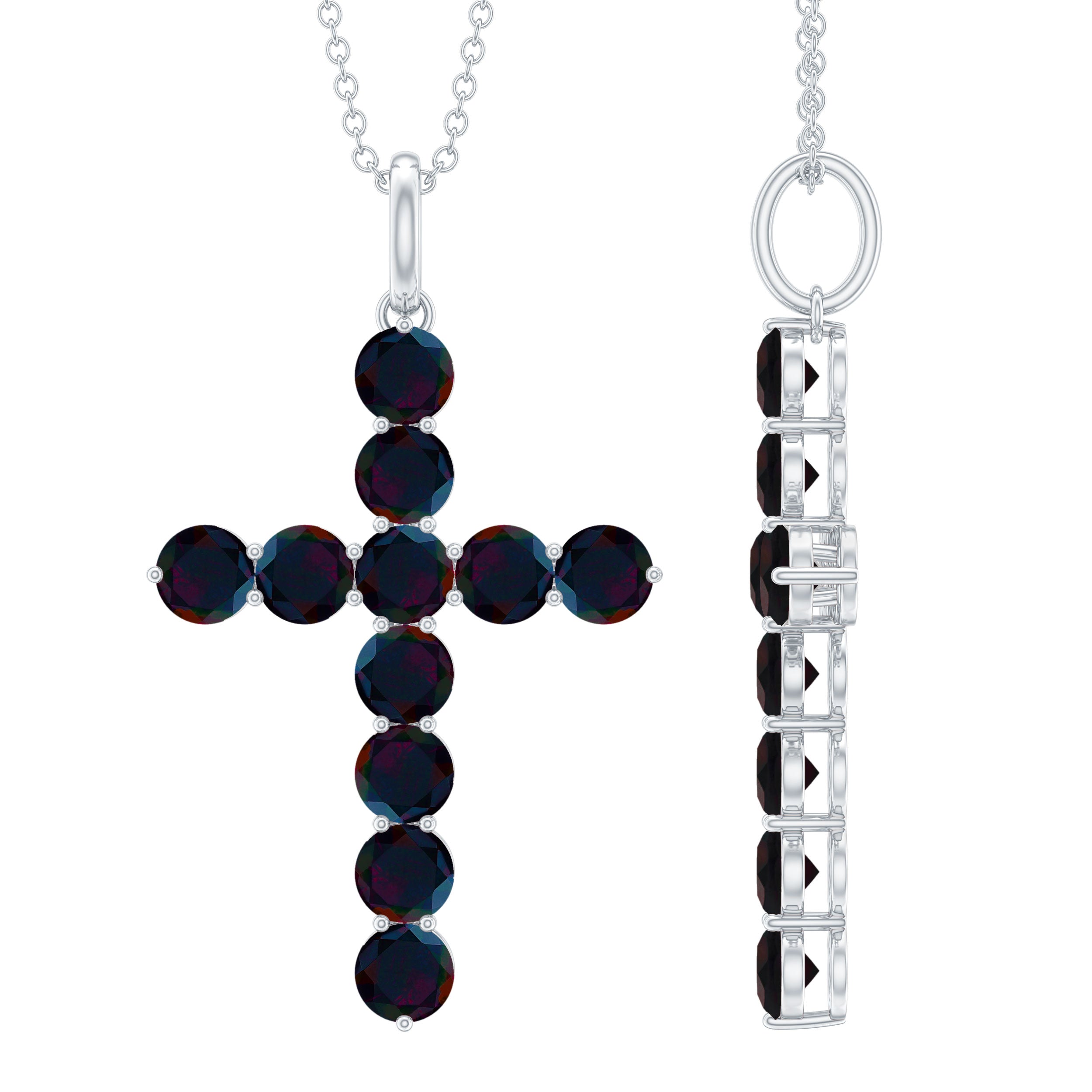 Natural Black Opal Cross Pendant Necklace in Silver AAA 92.5 Sterling Silver - Rosec Jewels