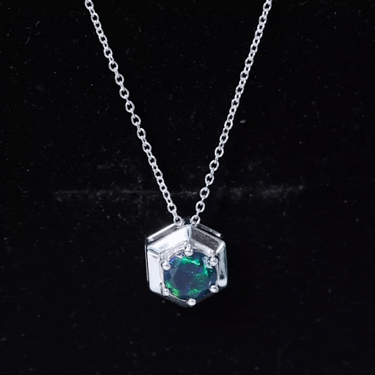 Natural Black Opal Hexagon Pendant Necklace With Chain AAA - Rosec Jewels