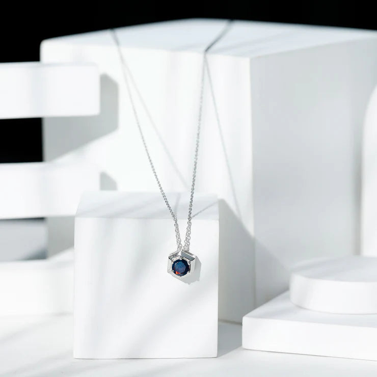 Natural Black Opal Hexagon Pendant Necklace With Chain AAA - Rosec Jewels