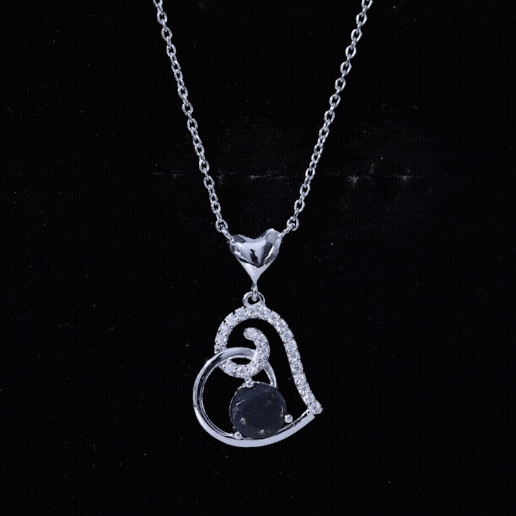 Genuine Black Opal and Moissanite Heart Drop Necklace AAA - Rosec Jewels