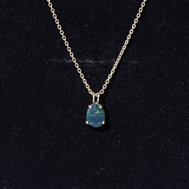 Natural Solitaire Black Opal Teardrop Necklace With Chain AAA - Rosec Jewels