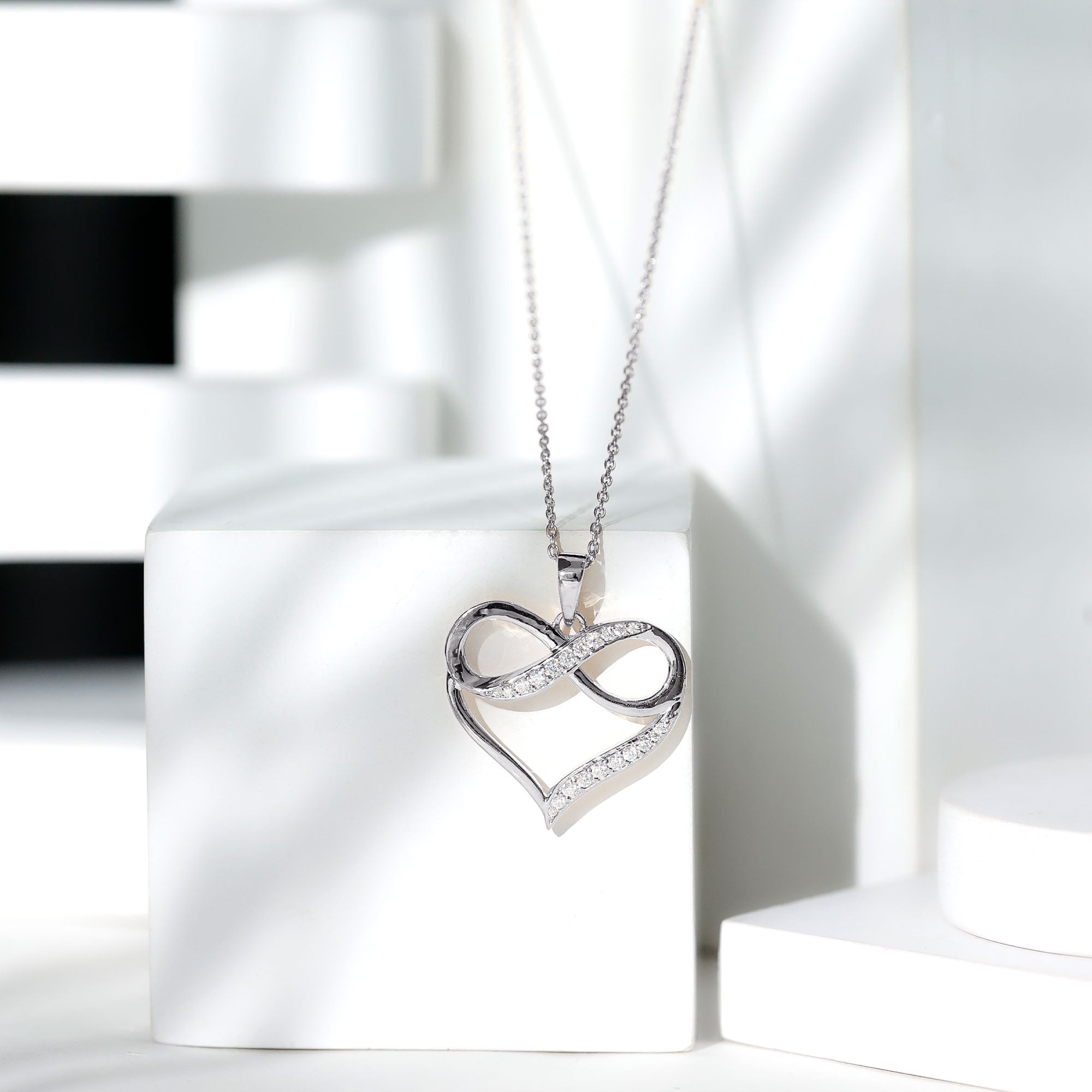 Certified Moissanite Heart and Infinity Necklace with Silver Chain D-VS1 92.5 Sterling Silver - Rosec Jewels