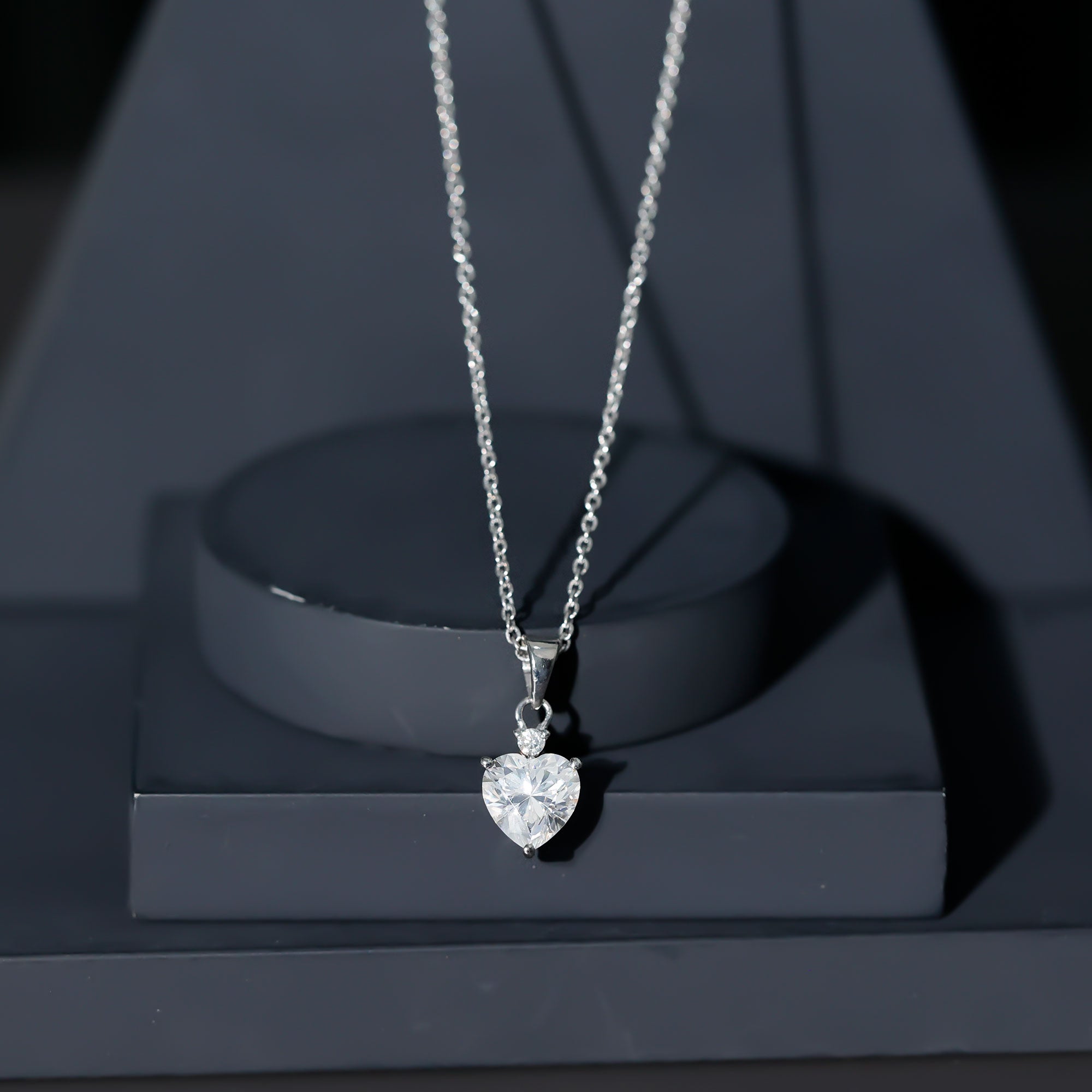 Sterling Silver 2 Carat Moissanite Heart Pendant Necklace D-VS1 92.5 Sterling Silver - Rosec Jewels