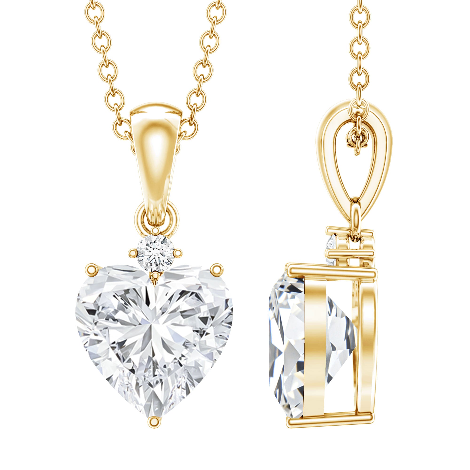 Certified 2 Carat Moissanite Solitaire Heart Necklace D-VS1 - Rosec Jewels