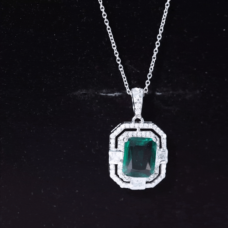 Octagon Cut Lab Created Emerald Vintage Necklace With Chain AAAA - Rosec Jewels