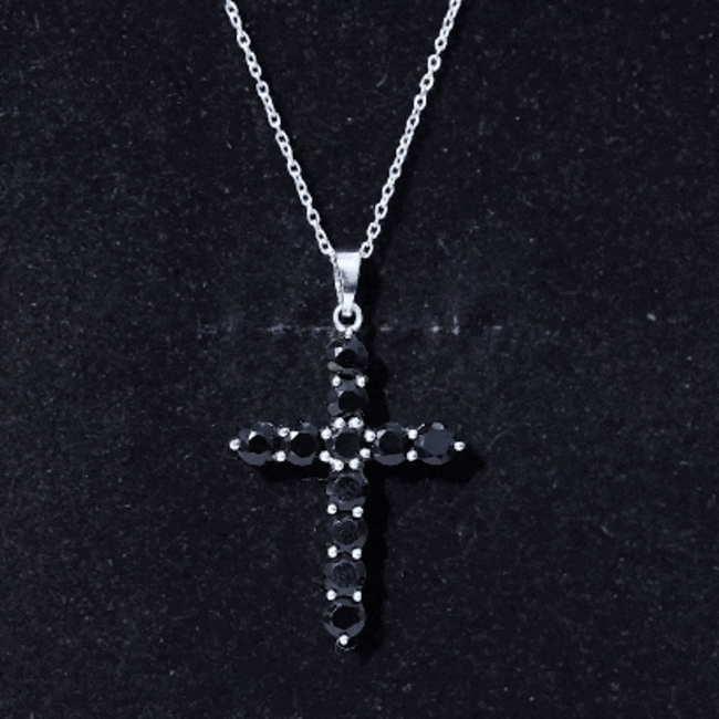 Certified Real Black Onyx Cross Pendant Necklace with Silver Chain AAA 92.5 Sterling Silver - Rosec Jewels
