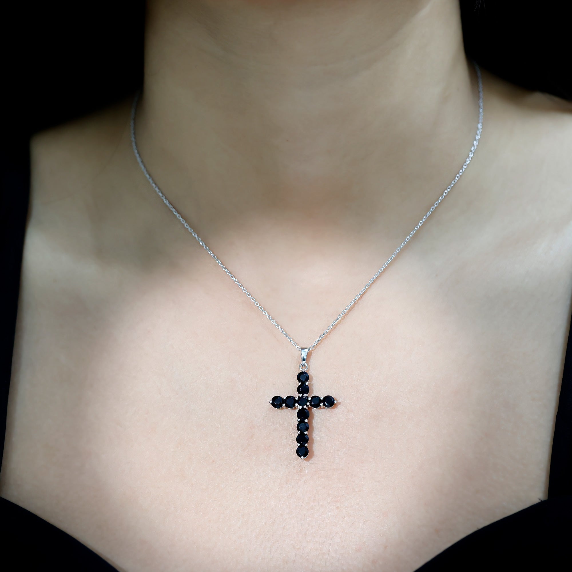 Certified Real Black Onyx Cross Pendant Necklace with Silver Chain AAA 92.5 Sterling Silver - Rosec Jewels