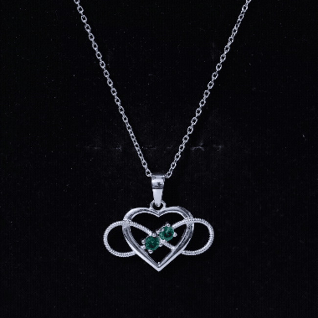 Lab Created Emerald Heart and Infinity Pendant Necklace AAAA - Rosec Jewels