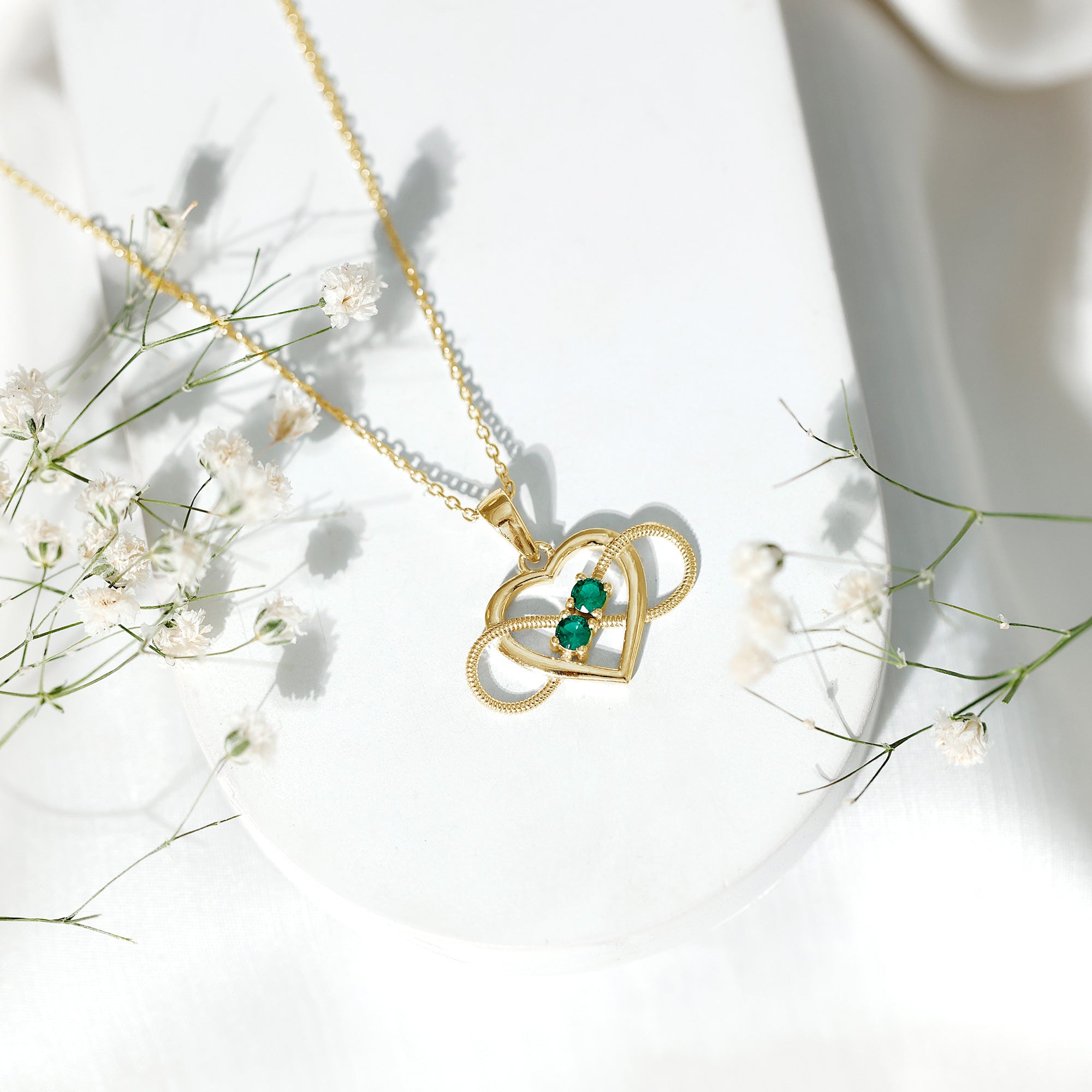 Lab Created Emerald Heart and Infinity Pendant Necklace AAAA - Rosec Jewels