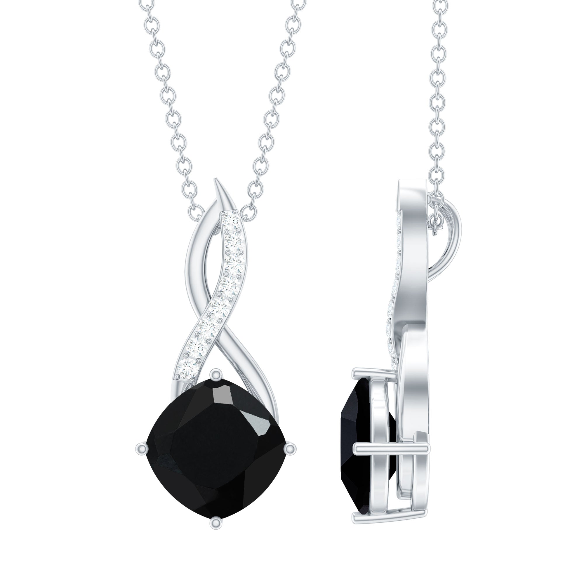 2 Carat Cushion Cut Black Spinel and Diamond Infinity Necklace