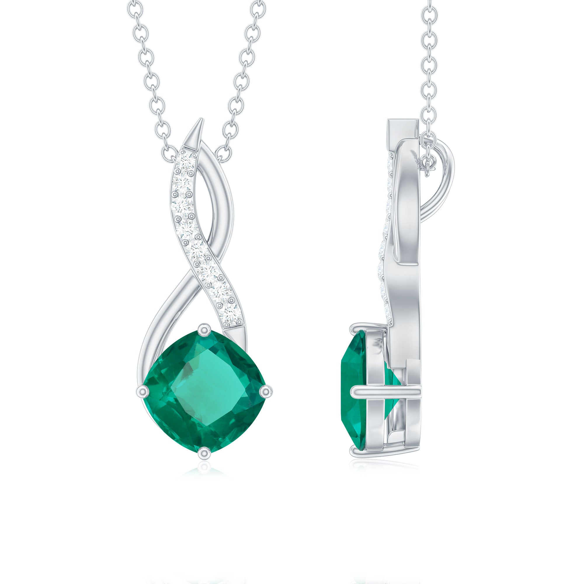 Certified Lab Created Emerald Infinity Necklace with Moissanite