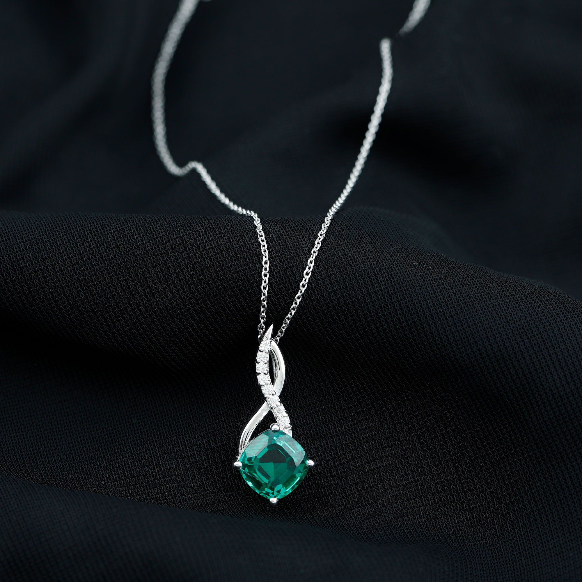 Certified Lab Created Emerald Infinity Necklace with Moissanite AAAA - Rosec Jewels