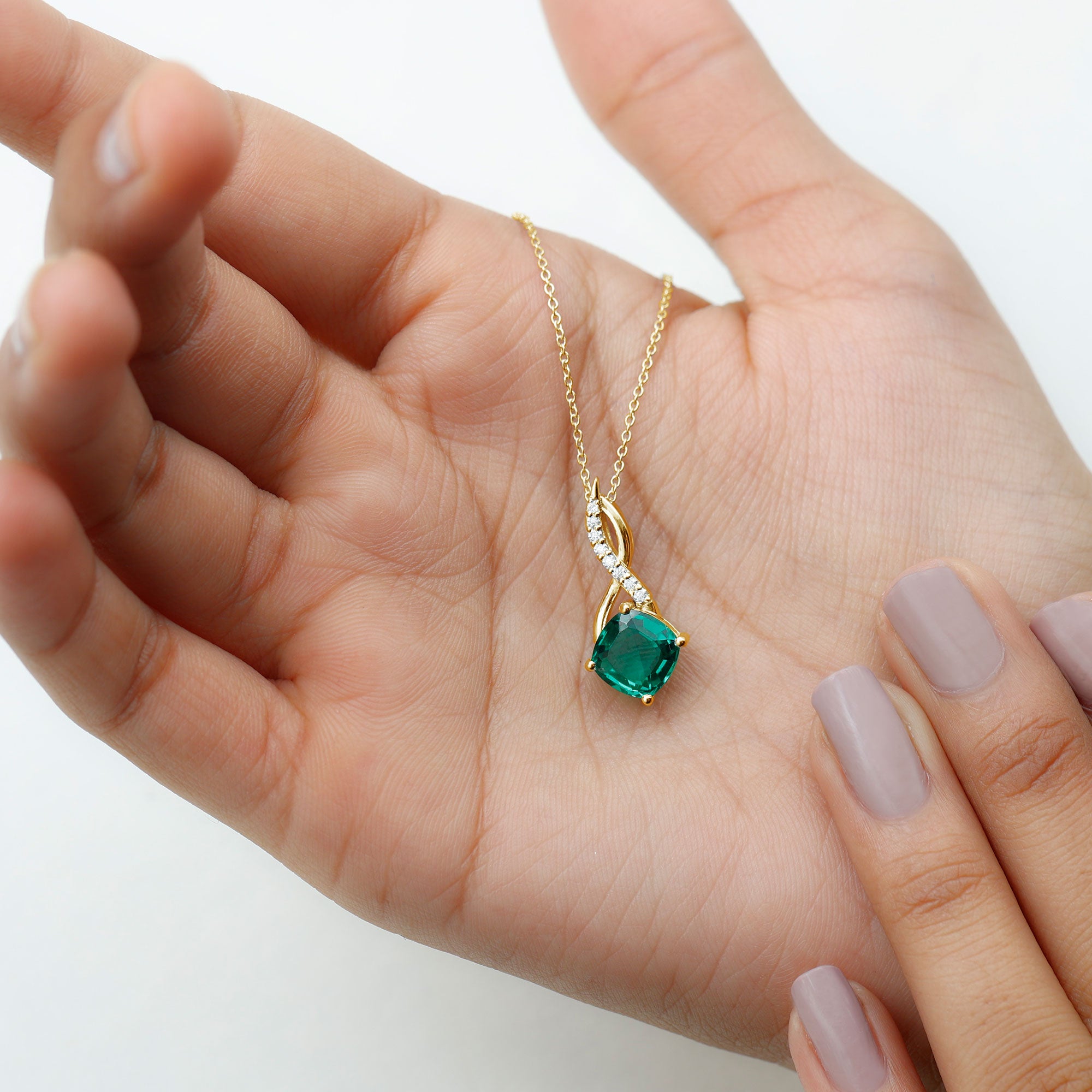 Certified Lab Created Emerald Infinity Necklace with Moissanite AAAA - Rosec Jewels