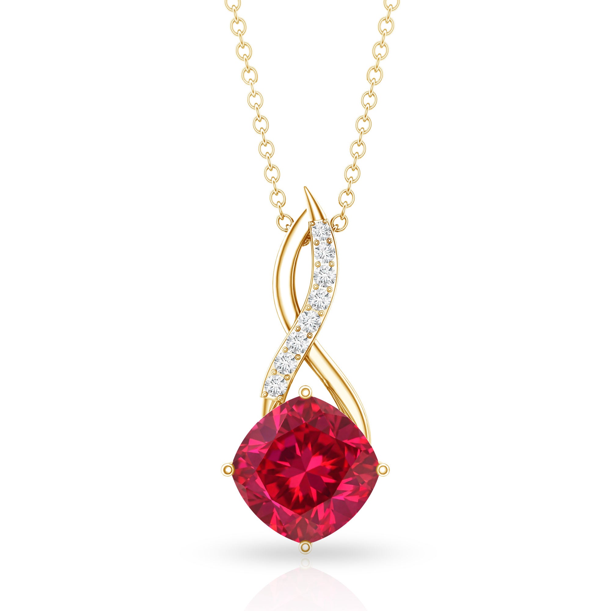 Cushion Cut Created Ruby Solitaire Infinity Pendant with Diamond AAAA - Rosec Jewels