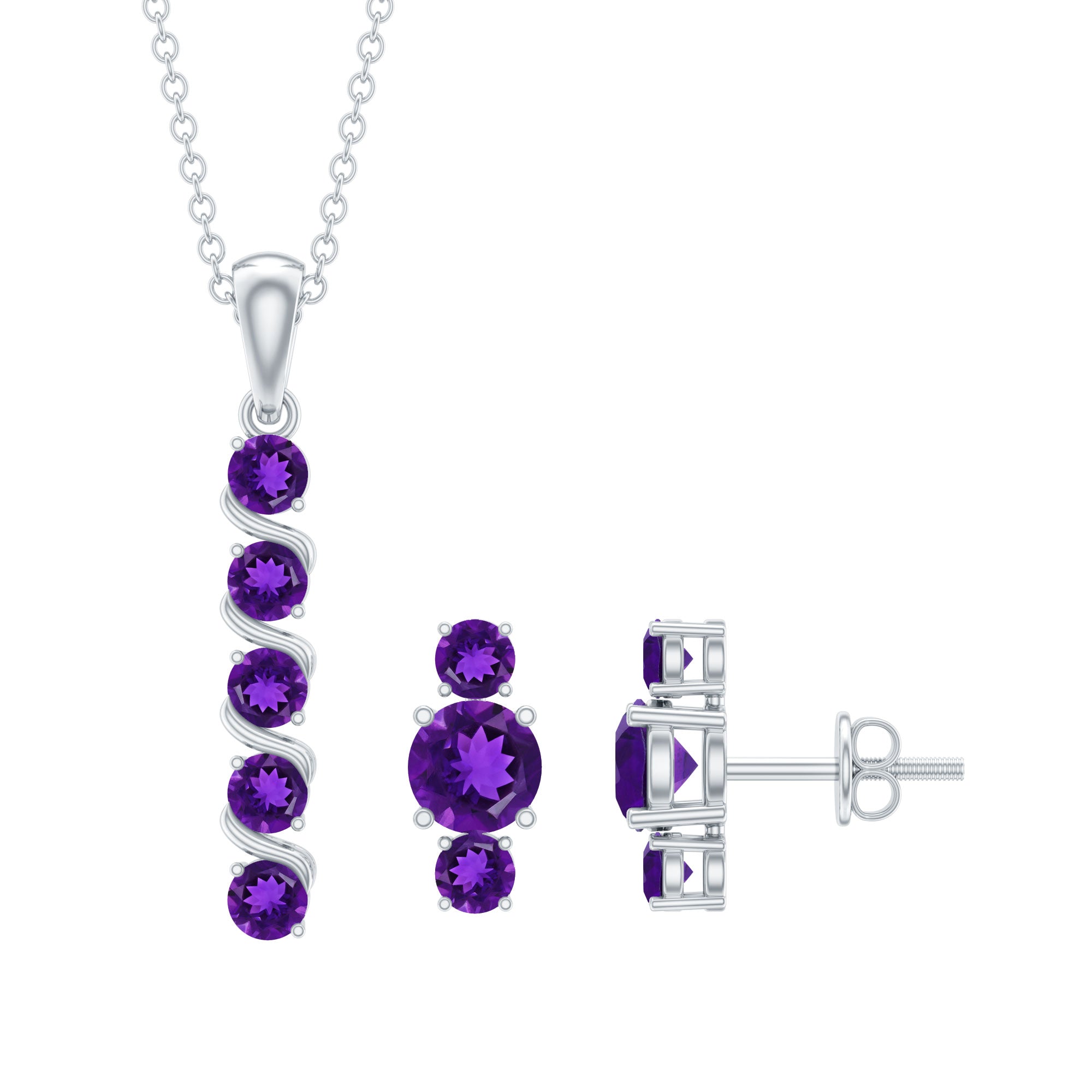 Genuine Amethyst Bar Necklace and Earring Set