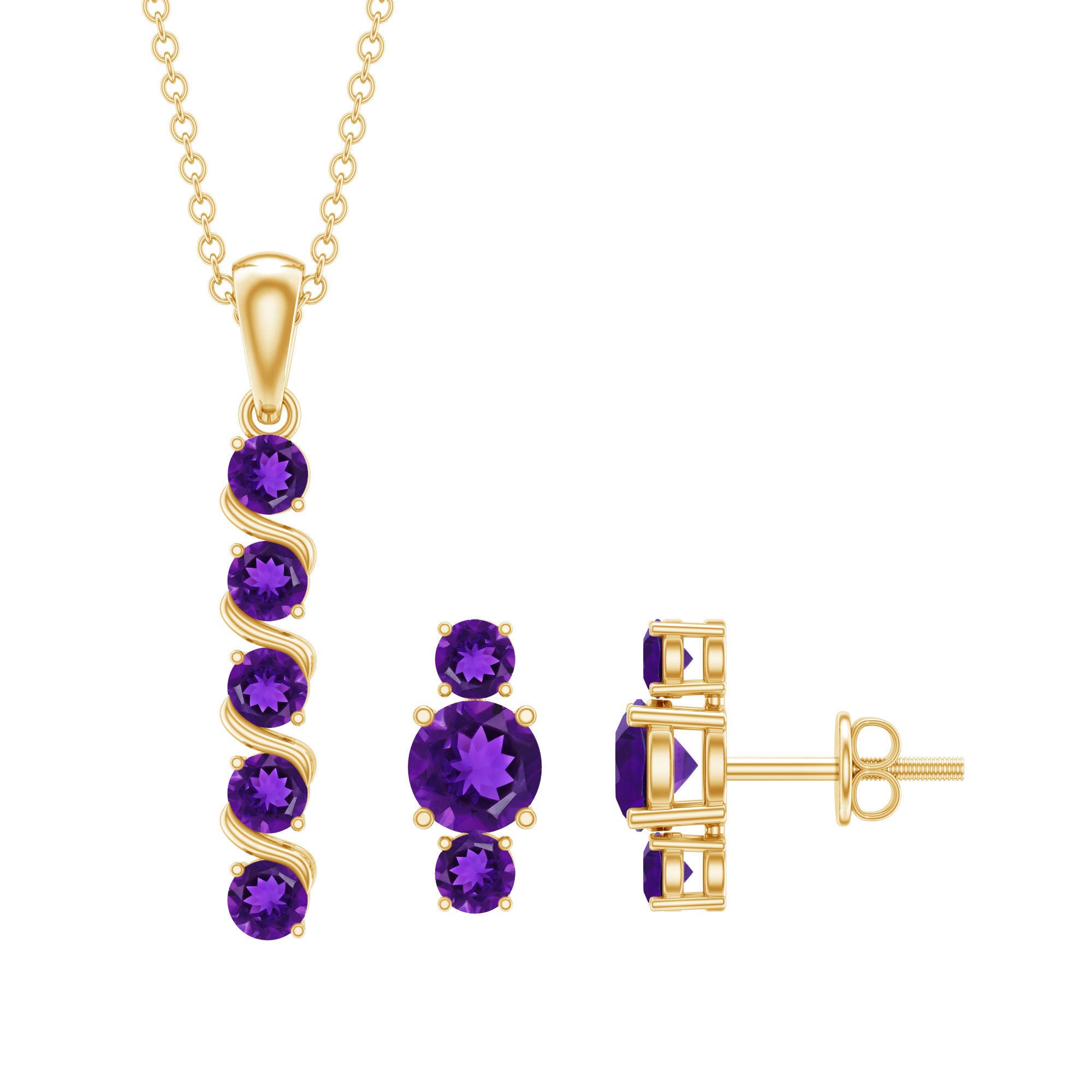 Genuine Amethyst Bar Necklace and Earring Set AAA - Rosec Jewels