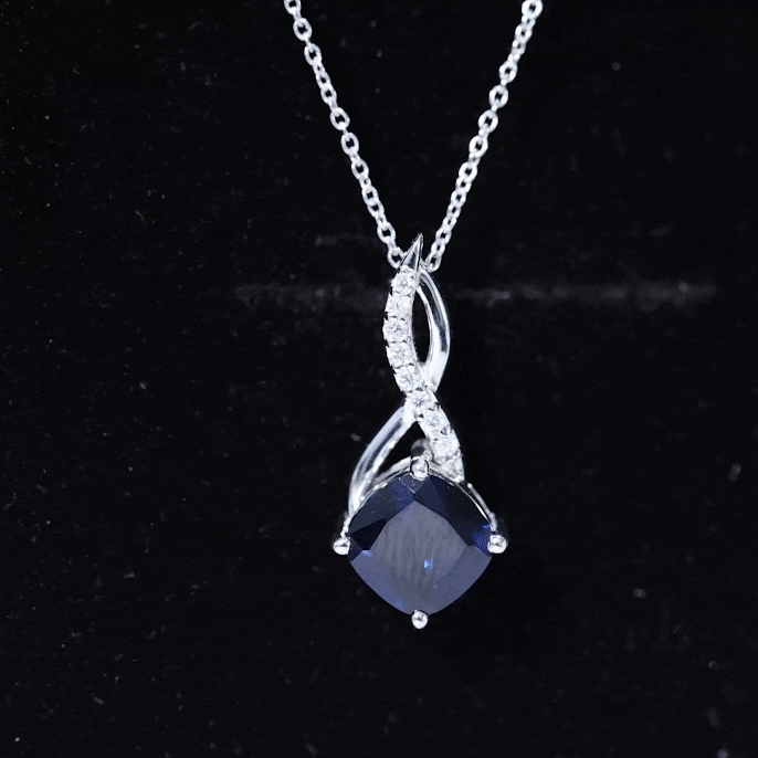 2.7 Carat Cushion Cut Lab Created Blue Sapphire Diamond Infinity Necklace AAAA - Rosec Jewels