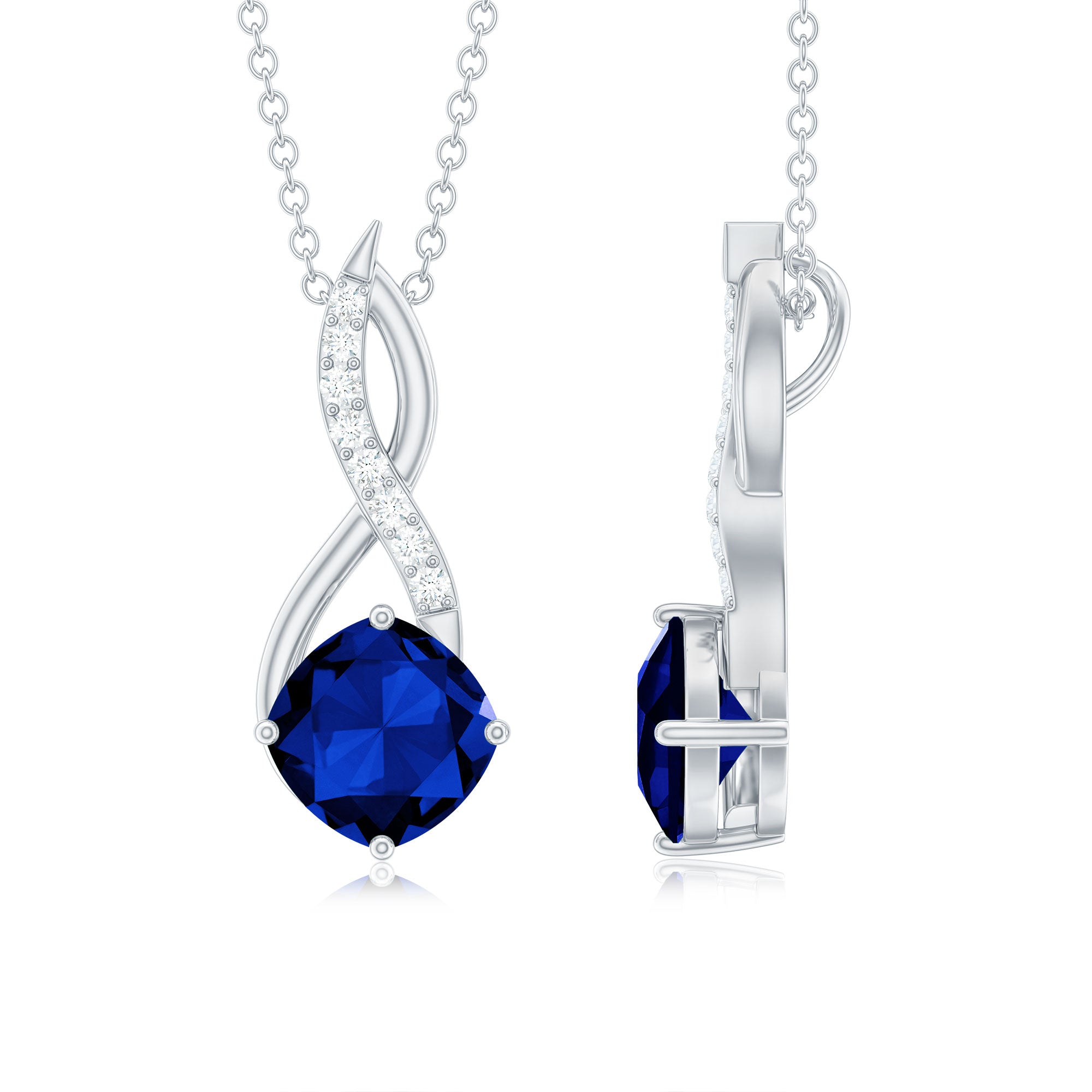 2.7 Carat Cushion Cut Lab Created Blue Sapphire Diamond Infinity Necklace AAAA - Rosec Jewels