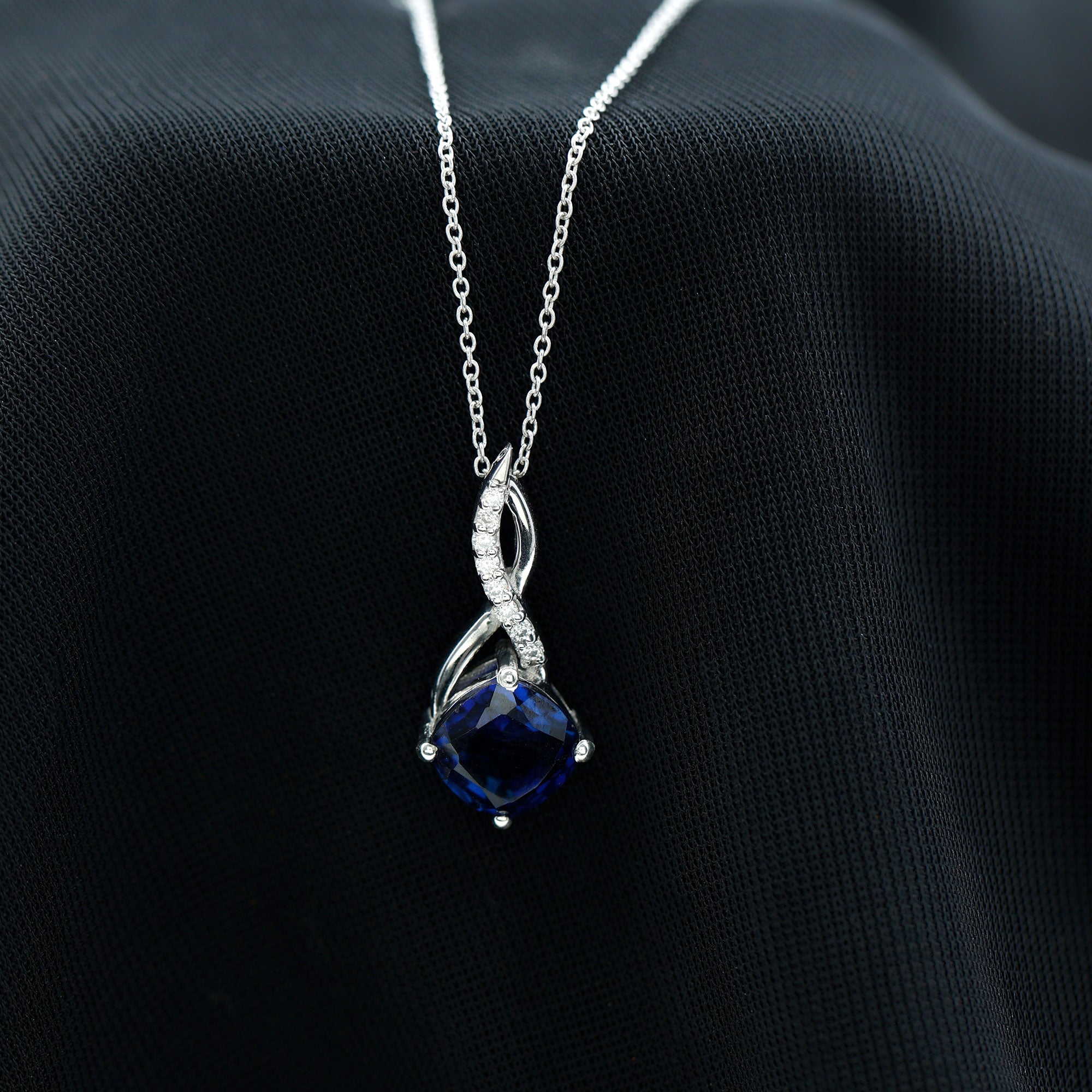 2.7 Carat Cushion Cut Lab Created Blue Sapphire Diamond Infinity Necklace AAAA - Rosec Jewels
