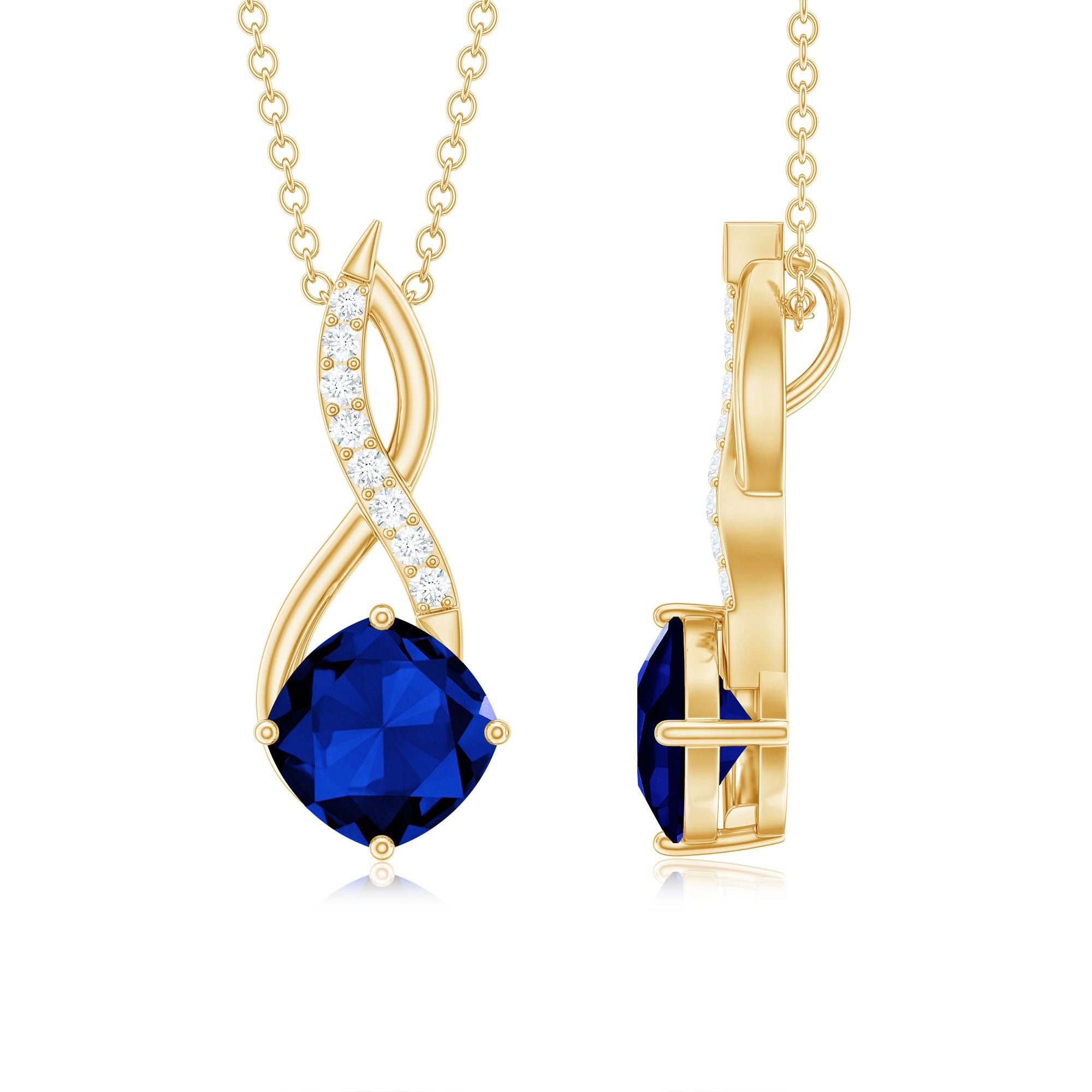 2.7 Carat Cushion Cut Lab Created Blue Sapphire Diamond Infinity Necklace AAAA - Rosec Jewels