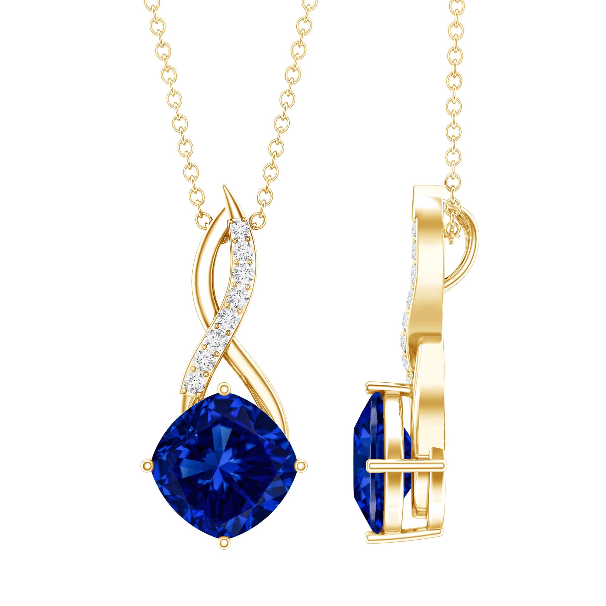 2.7 Carat Cushion Cut Lab Created Blue Sapphire Diamond Infinity Necklace AAAA - Rosec Jewels