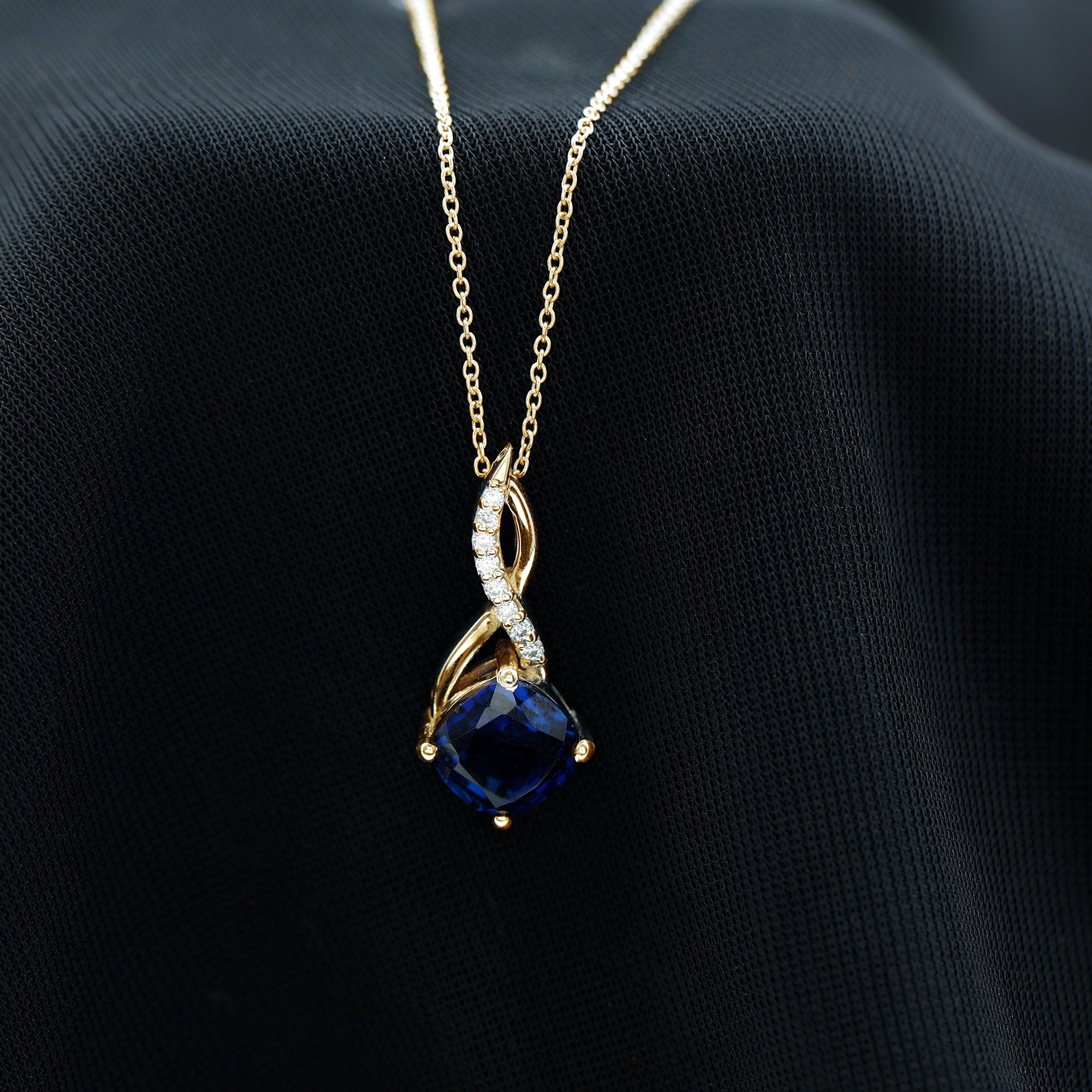 2.7 Carat Cushion Cut Lab Created Blue Sapphire Diamond Infinity Necklace AAAA - Rosec Jewels