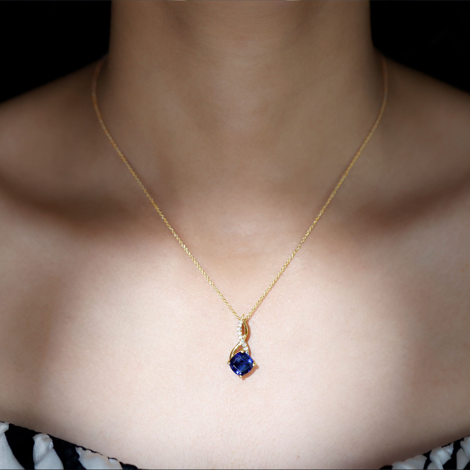 2.7 Carat Cushion Cut Lab Created Blue Sapphire Diamond Infinity Necklace AAAA - Rosec Jewels