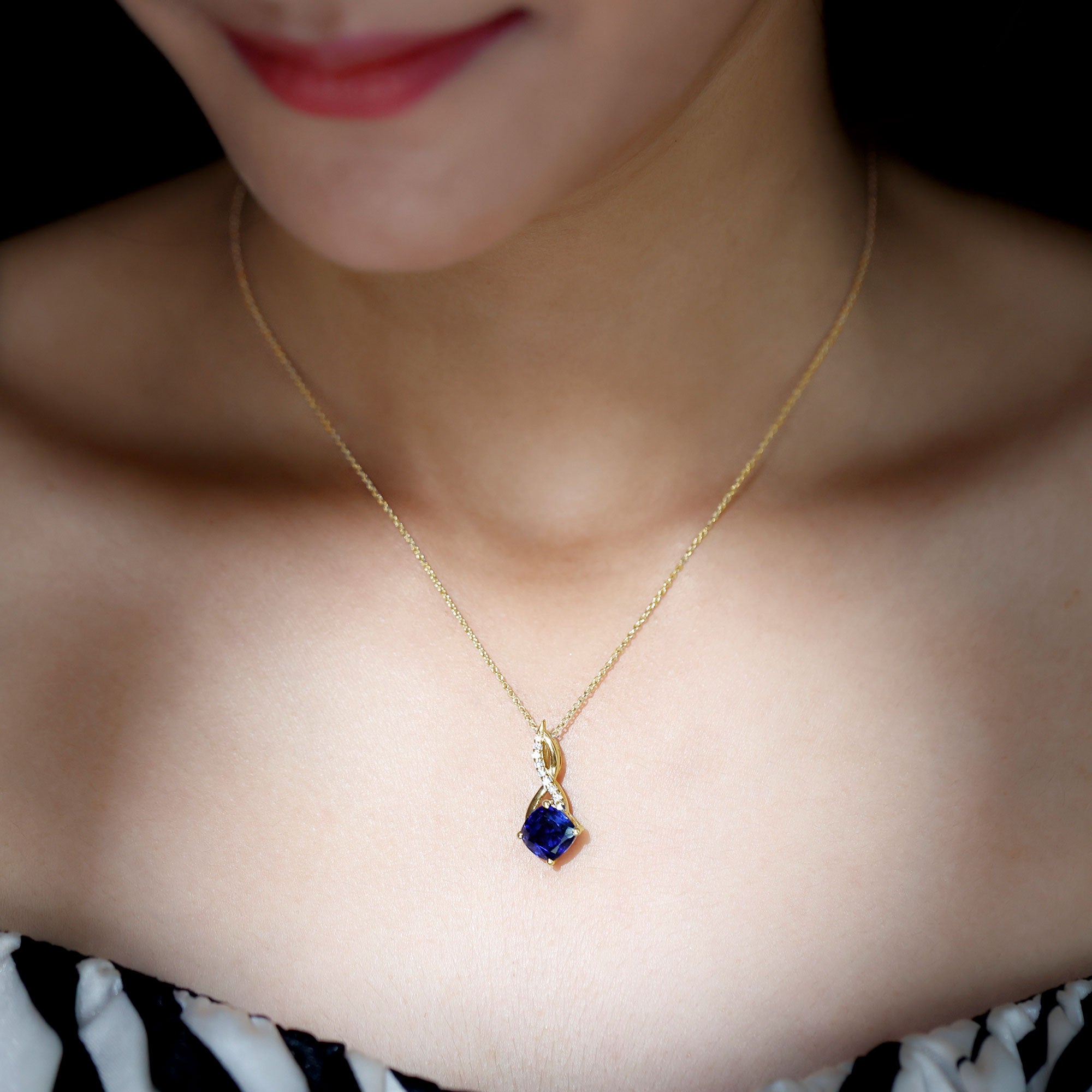 2.7 Carat Cushion Cut Lab Created Blue Sapphire Diamond Infinity Necklace AAAA - Rosec Jewels