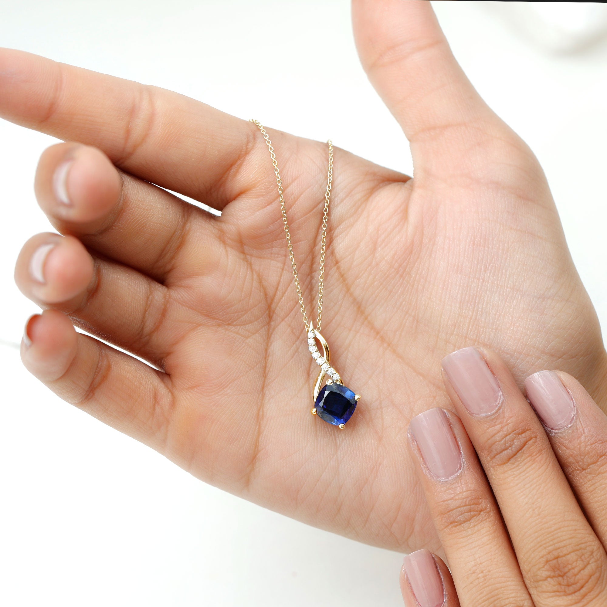 2.7 Carat Cushion Cut Lab Created Blue Sapphire Diamond Infinity Necklace AAAA - Rosec Jewels