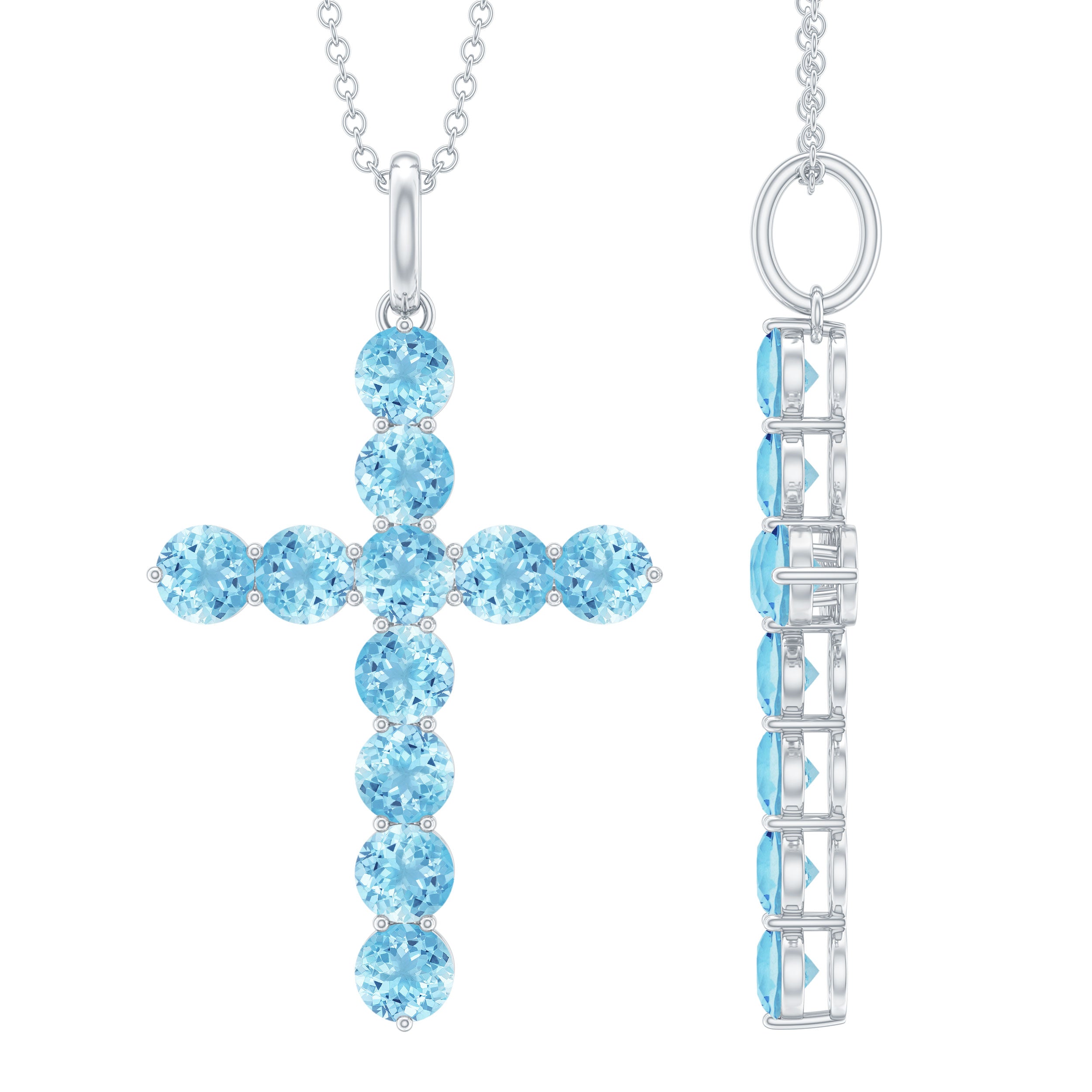 2.75 CT Natural Aquamarine Cross Pendant Necklace