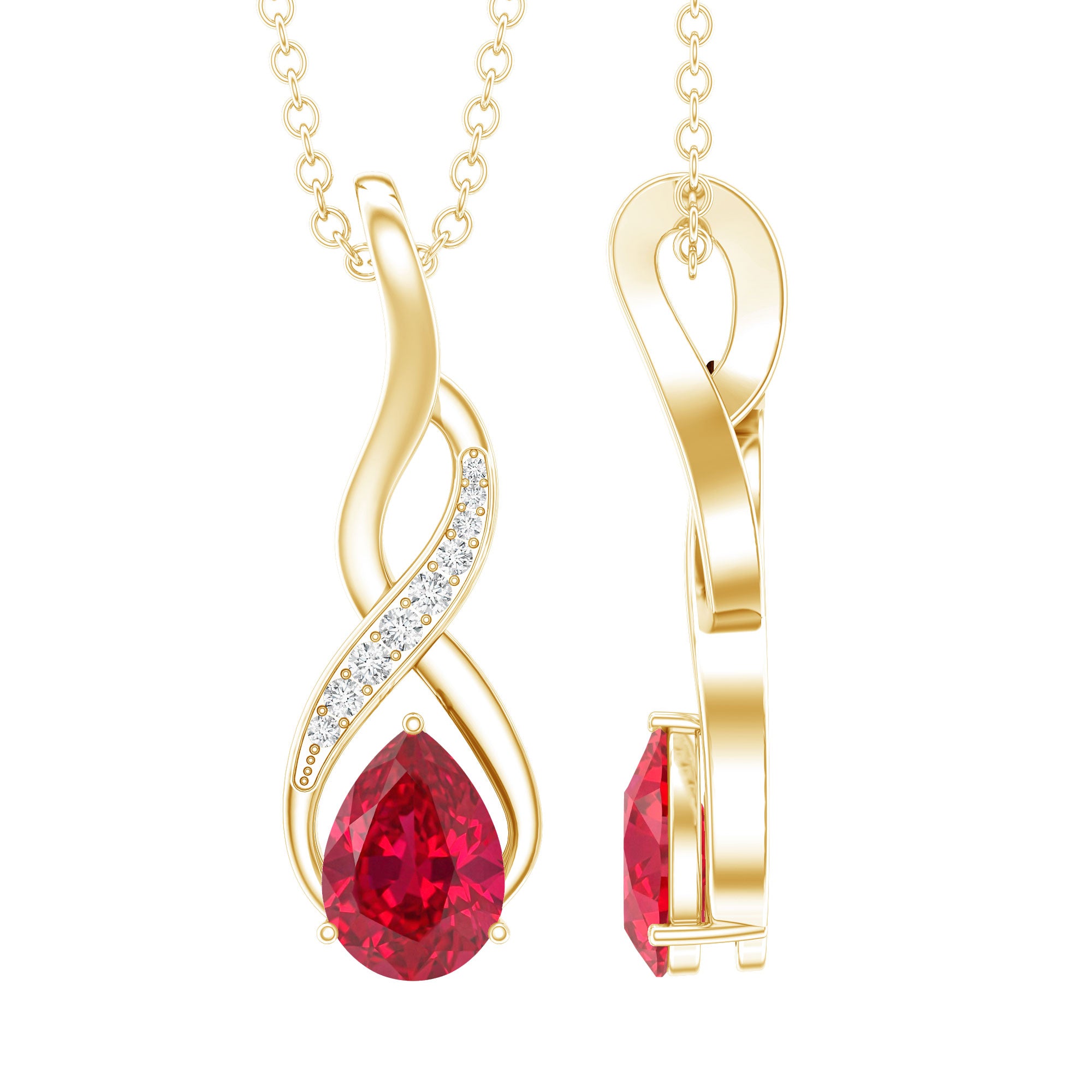 Lab Grown Ruby Teardrop Infinity Necklace with Chain AAAA - Rosec Jewels