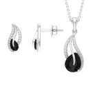 Minimal Teardrop Silver jewelry Set with 3 CT Pear Cut Black Onyx and moissanite stones - Rosec Jewels