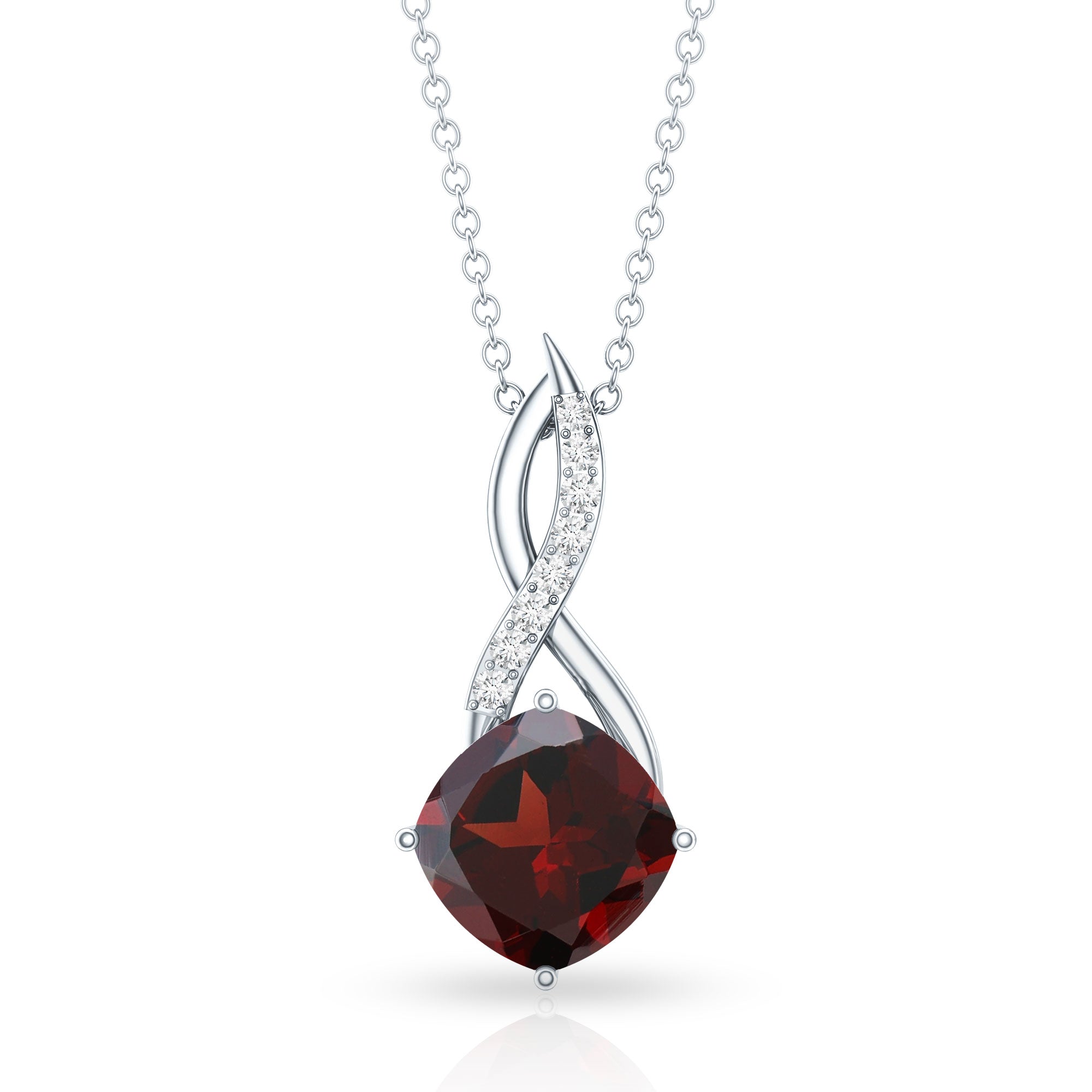 3.2 Carat Cushion Garnet Drop Infinity Necklace with Diamond AAA - Rosec Jewels