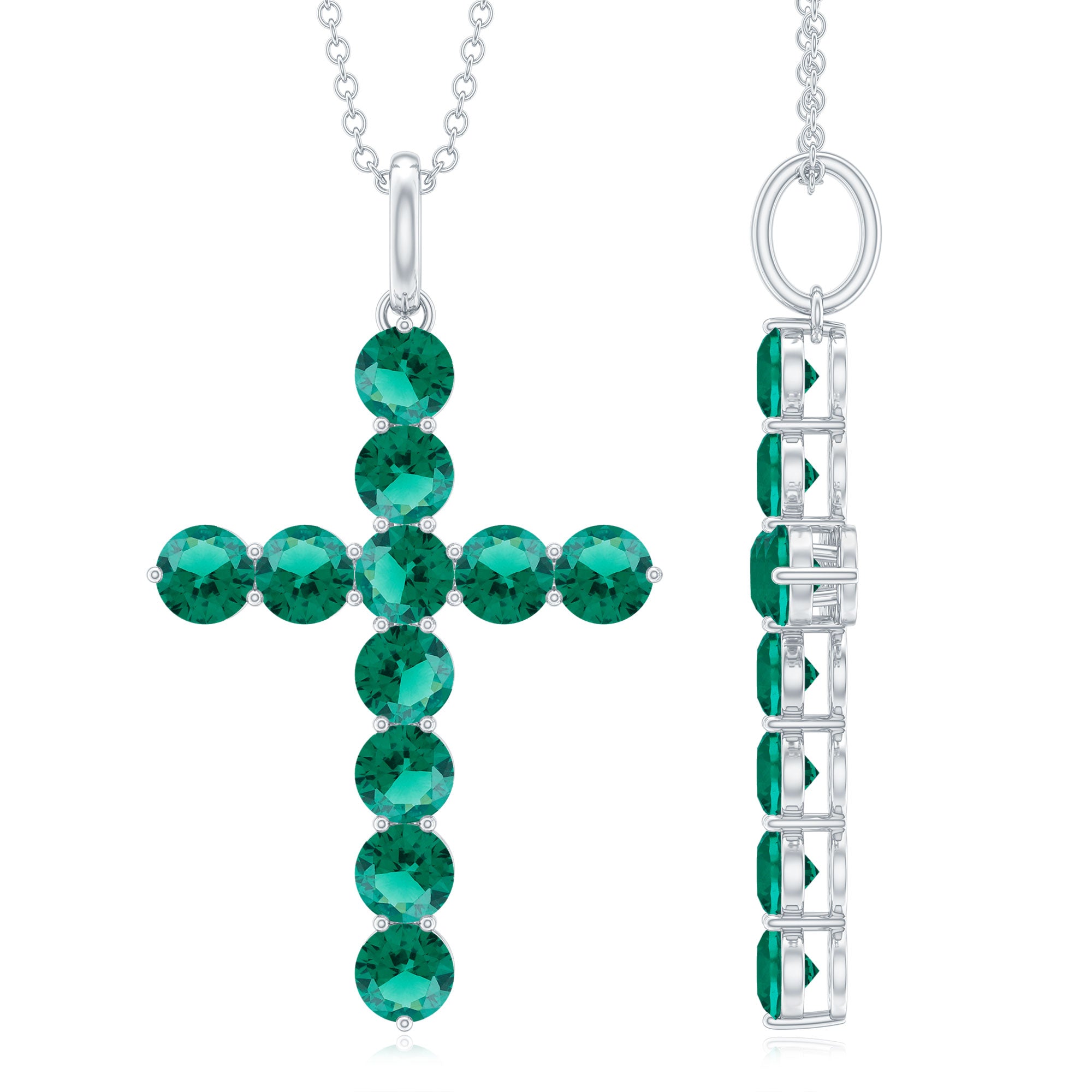 Certified Lab Grown Emerald Christian Cross Necklace With Chain