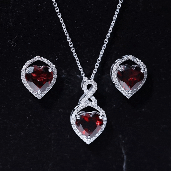 Real Garnet and Diamond Infinity Heart Jewelry Set AAA - Rosec Jewels
