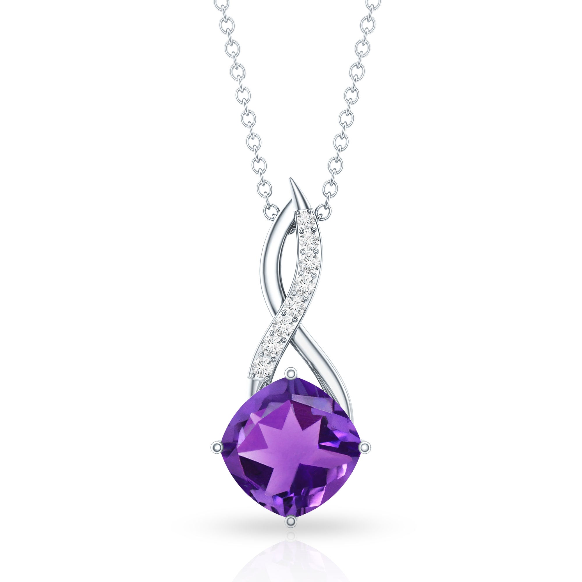 Natural 2 Carat Cushion Cut Amethyst Infinity Necklace with Diamond AAA - Rosec Jewels