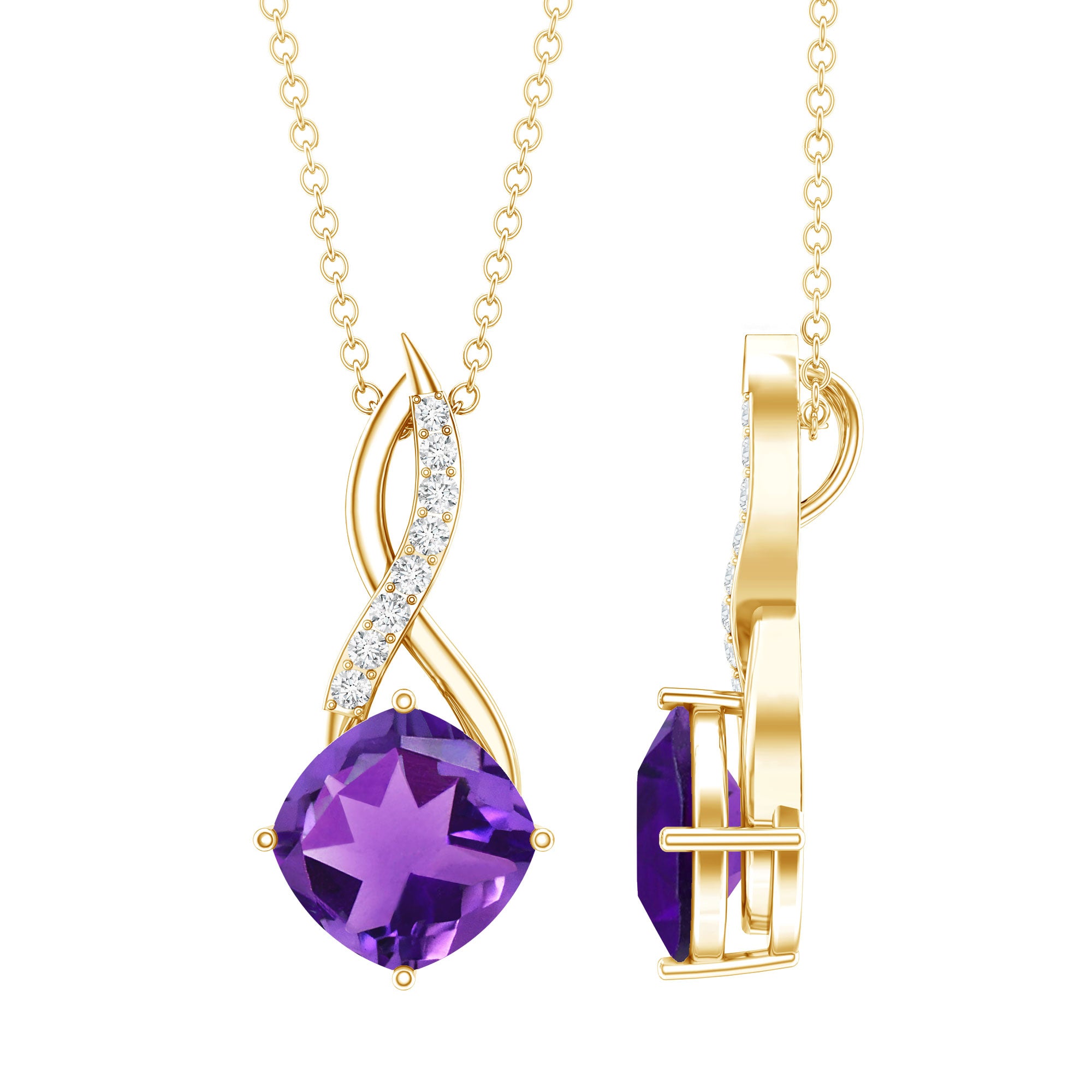 Natural 2 Carat Cushion Cut Amethyst Infinity Necklace with Diamond AAA - Rosec Jewels