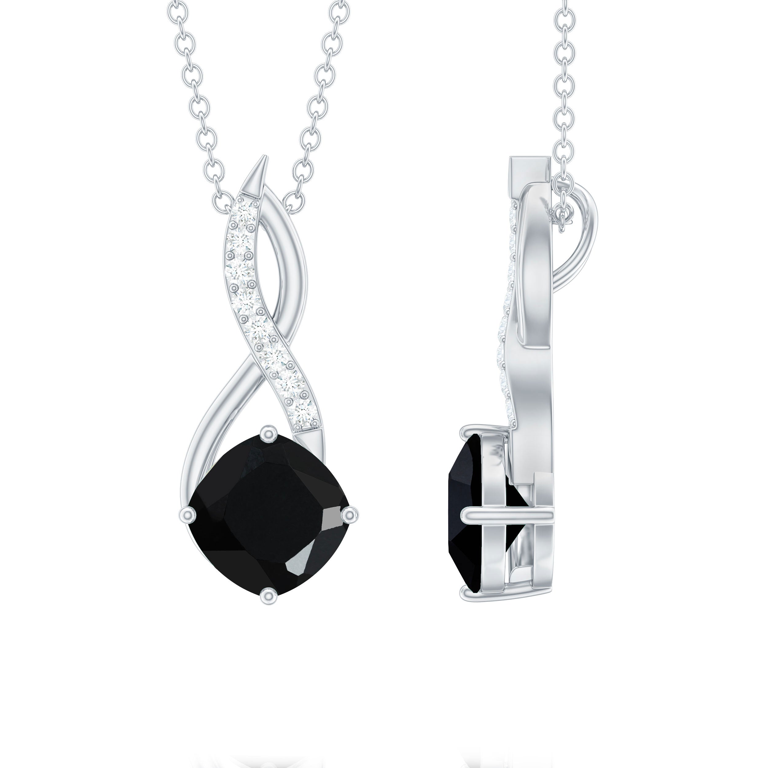 2.83 Carat Cushion Lab Grown Black Diamond Infinity Necklace