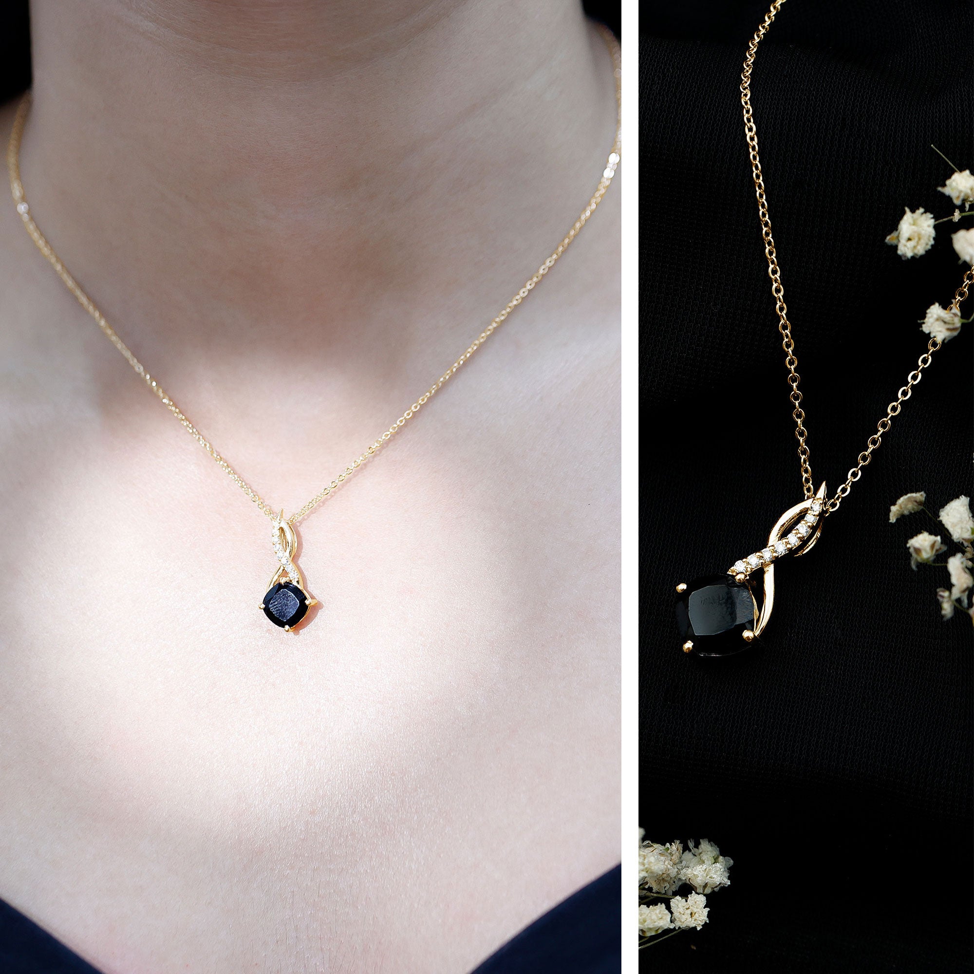 2.83 Carat Cushion Lab Grown Black Diamond Infinity Necklace AAAA ( Synthetic ) - Rosec Jewels