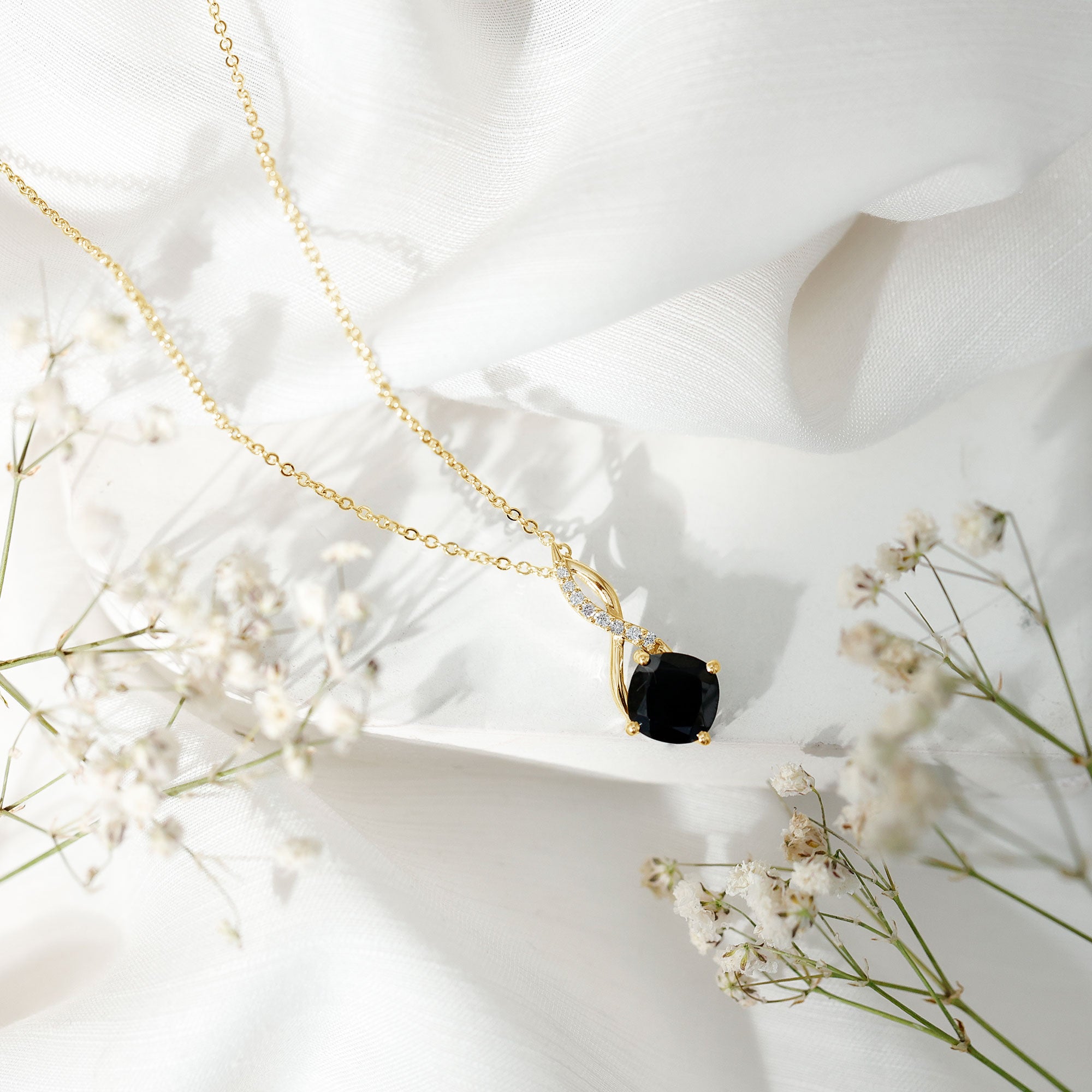 2.83 Carat Cushion Lab Grown Black Diamond Infinity Necklace AAAA ( Synthetic ) - Rosec Jewels