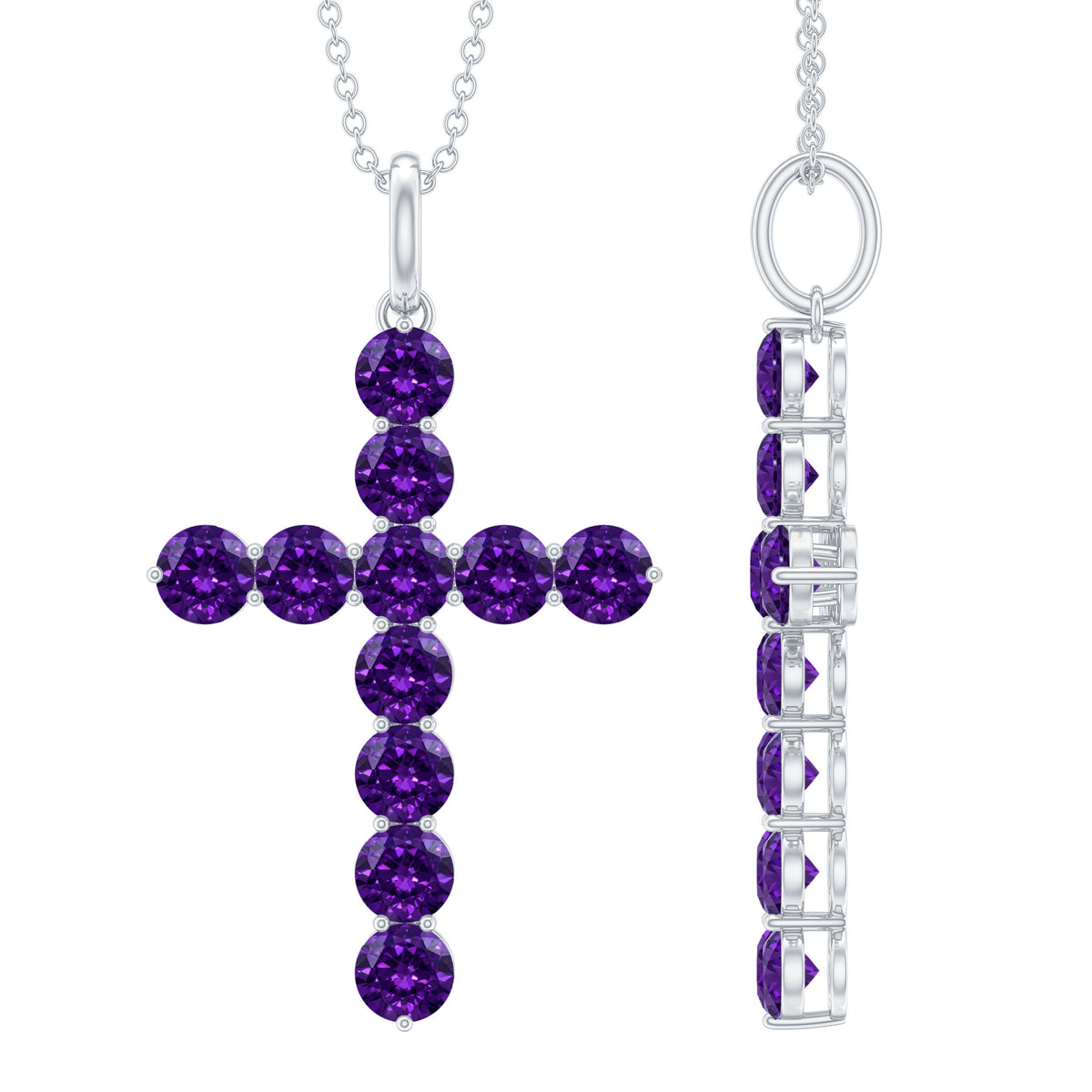Natural Amethyst Cross Pendant Necklace with Chain AAA - Rosec Jewels