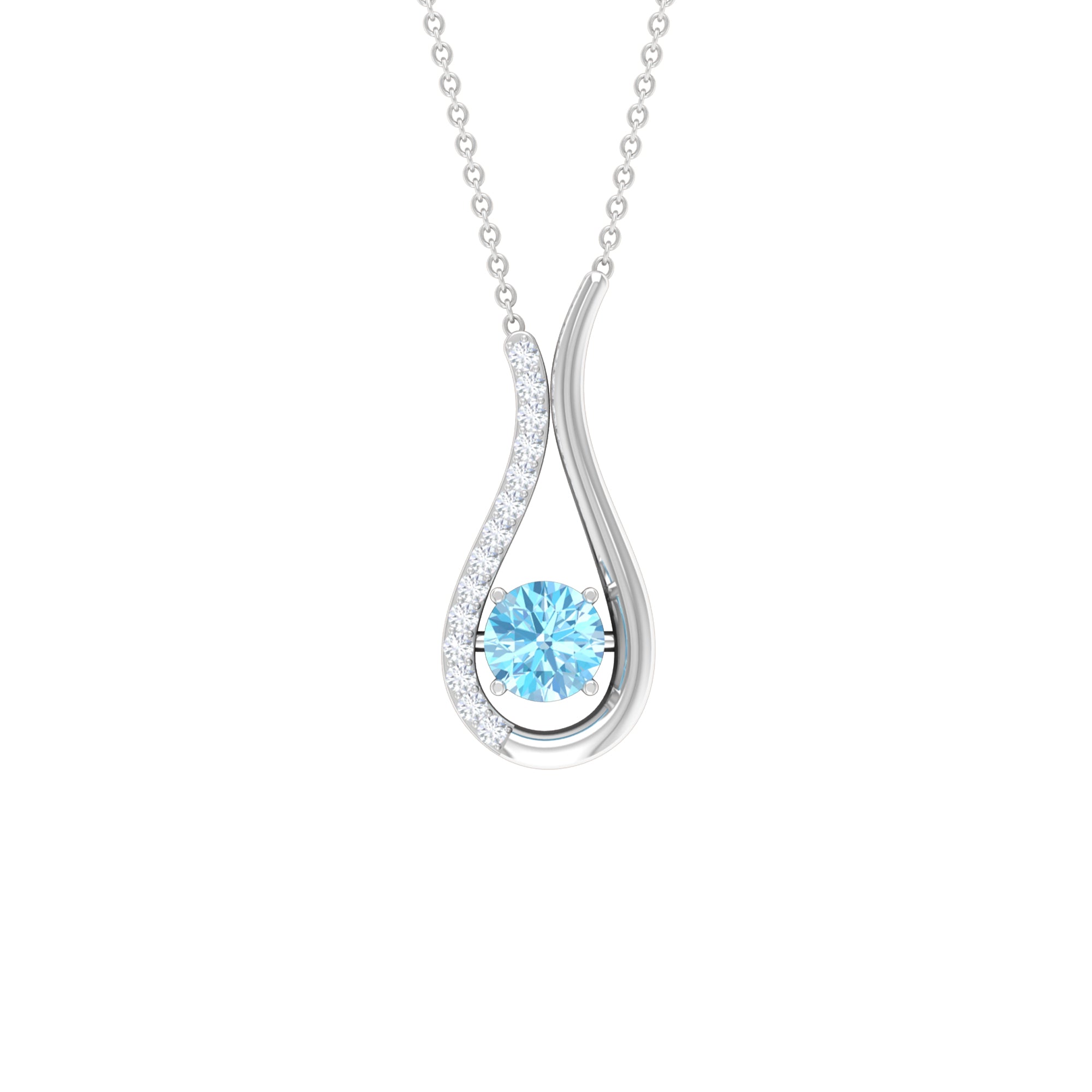 Real Aquamarine and Diamond Teardrop Necklace