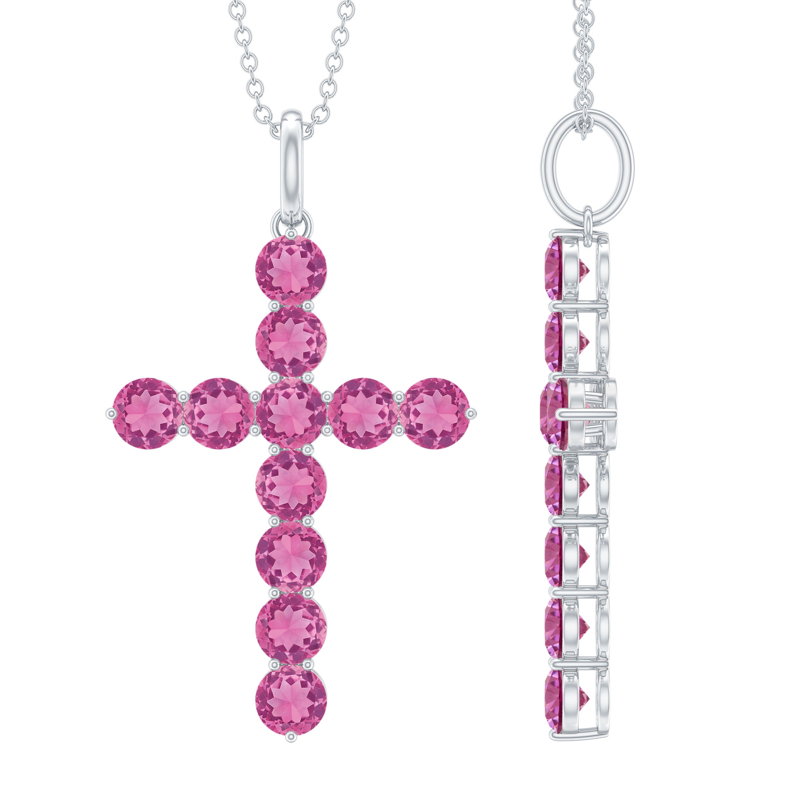 Natural Pink Tourmaline Cross Pendant Necklace for Women AAA 92.5 Sterling Silver - Rosec Jewels