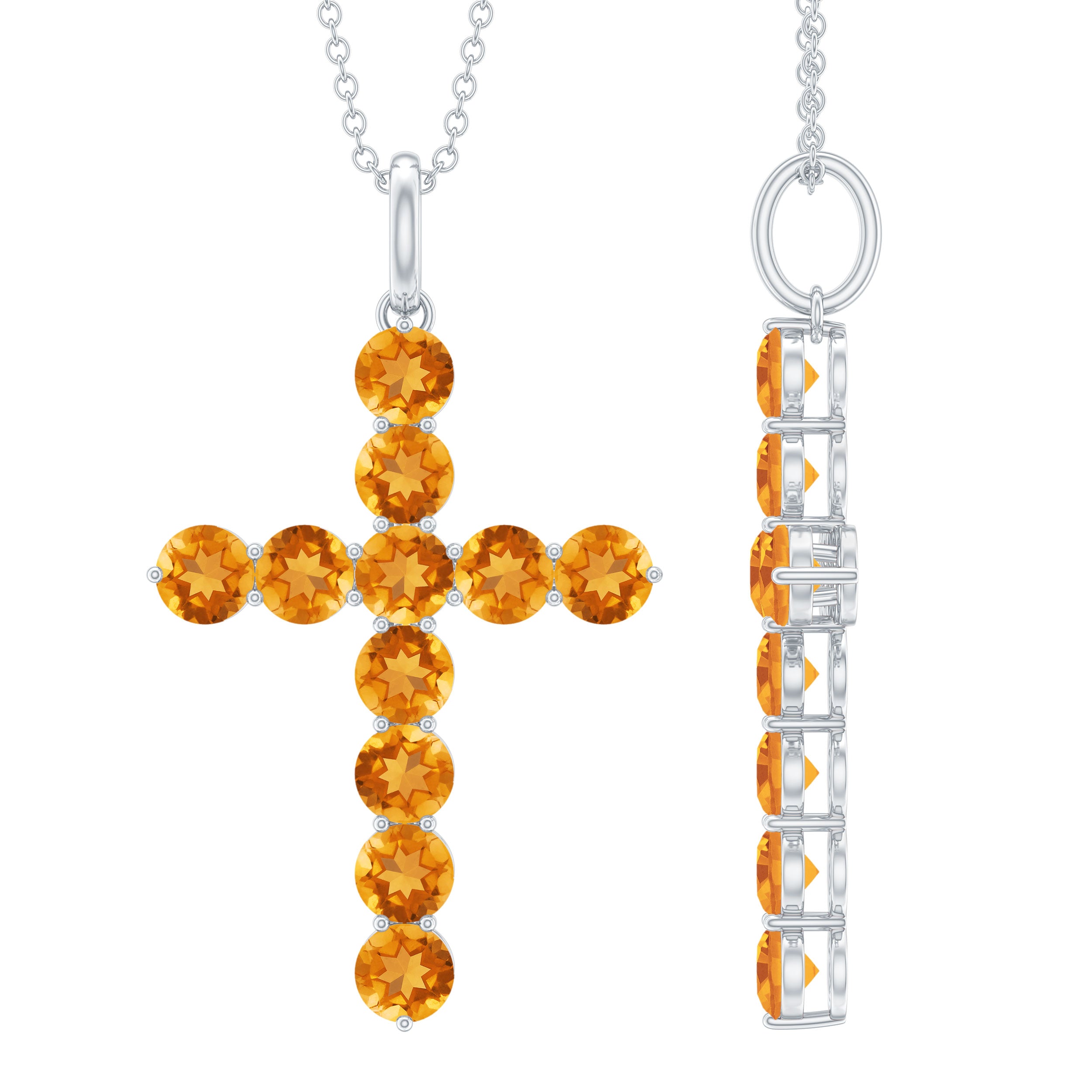Natural Citrine Silver Cross Necklace with Chain AAA 92.5 Sterling Silver - Rosec Jewels