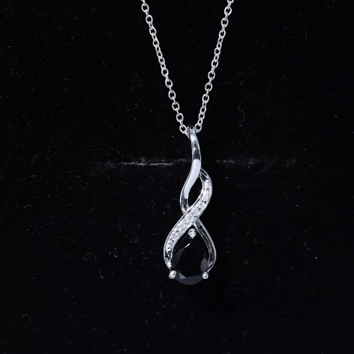 1 Carat Pear Shape Black Onyx Infinity Necklace with Diamonds AAA - Rosec Jewels