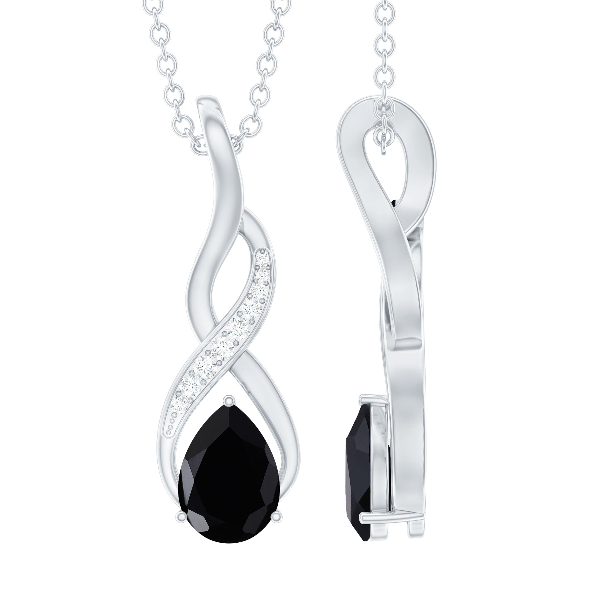 1 Carat Pear Shape Black Onyx Infinity Necklace with Diamonds AAA - Rosec Jewels
