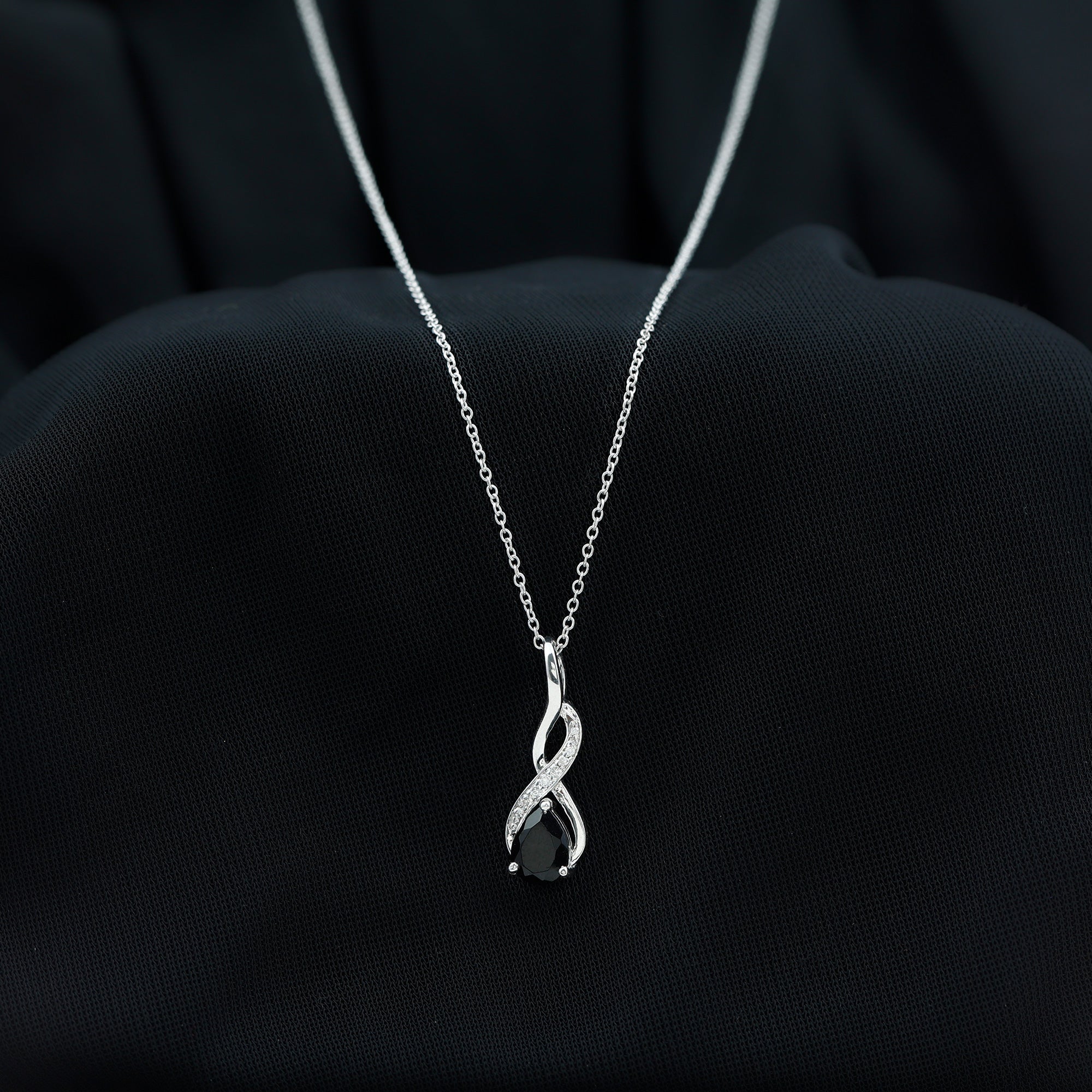 1 Carat Pear Shape Black Onyx Infinity Necklace with Diamonds AAA - Rosec Jewels