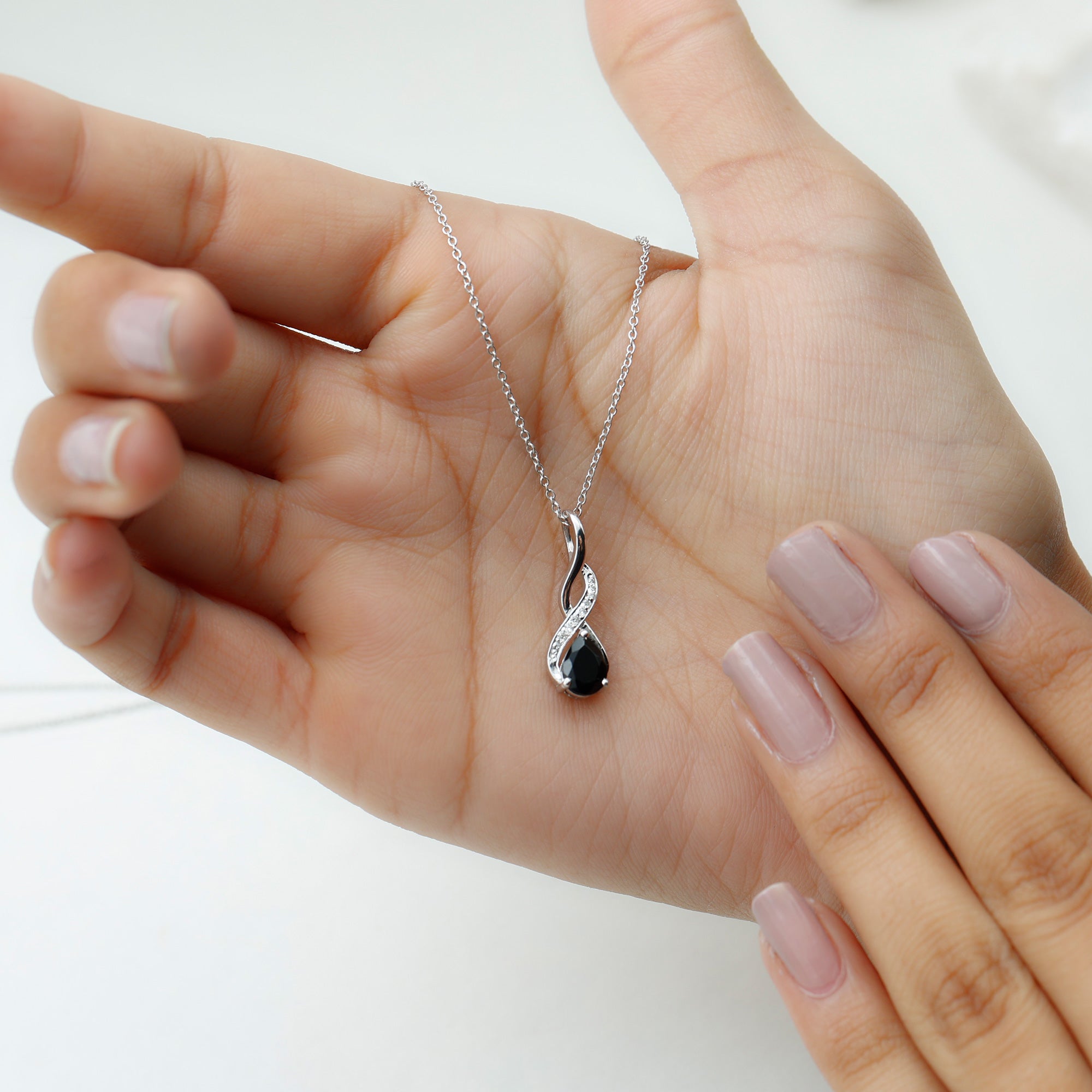 1 Carat Pear Shape Black Onyx Infinity Necklace with Diamonds AAA - Rosec Jewels